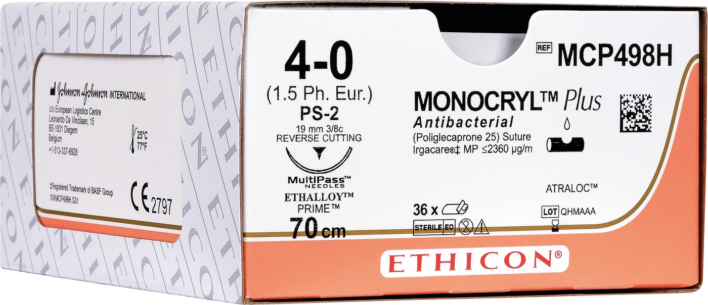 MONOCRYL PLUS Packung 36 Stück ungefärbt, 45 cm, P3 VISI-BLACK, USP 5-0, Stärke 1,5 MONOCRYL PLUS Packung 36 Stück ungefärbt, 45 cm, P3 VISI-BLACK, USP 5-0, Stärke 1,5