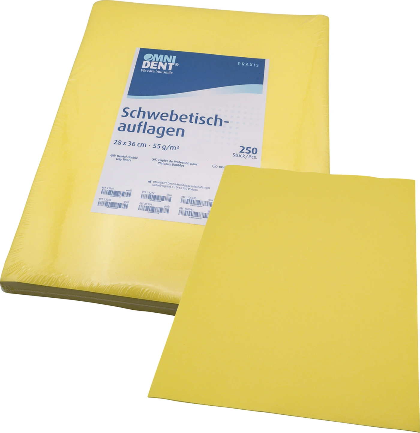 Schwebetischauflagen Packung 250 Stück 28 x 36 cm, gelb