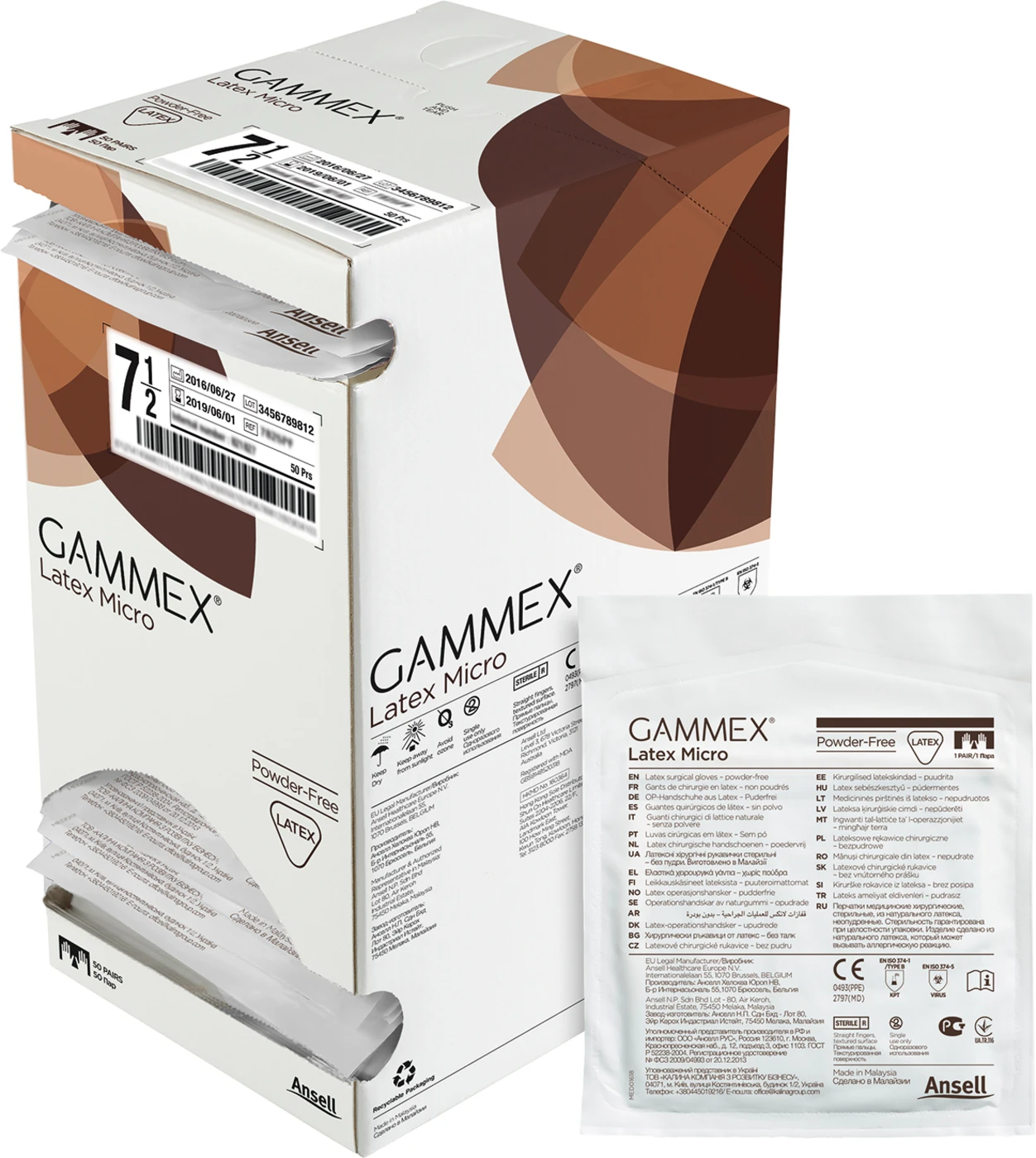Gammex® Latex Micro Packung 50 Paar puderfrei, braun, Größe 6