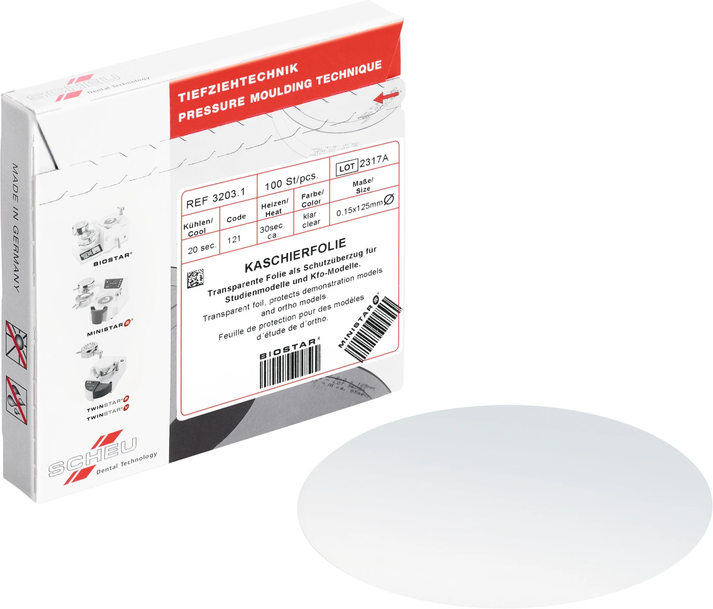 Skin-Verpackung Packung 100 Kaschierfolien 0,15 x 125 mm