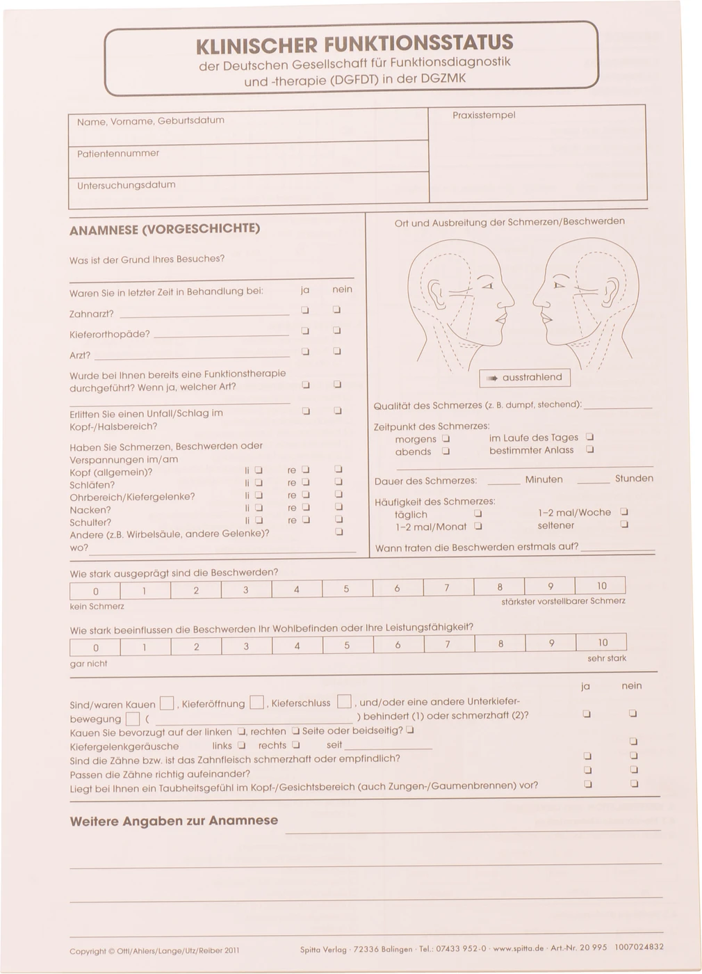Erhebungsbogen Klinischer Funktionsstatus Stück 100 Blatt