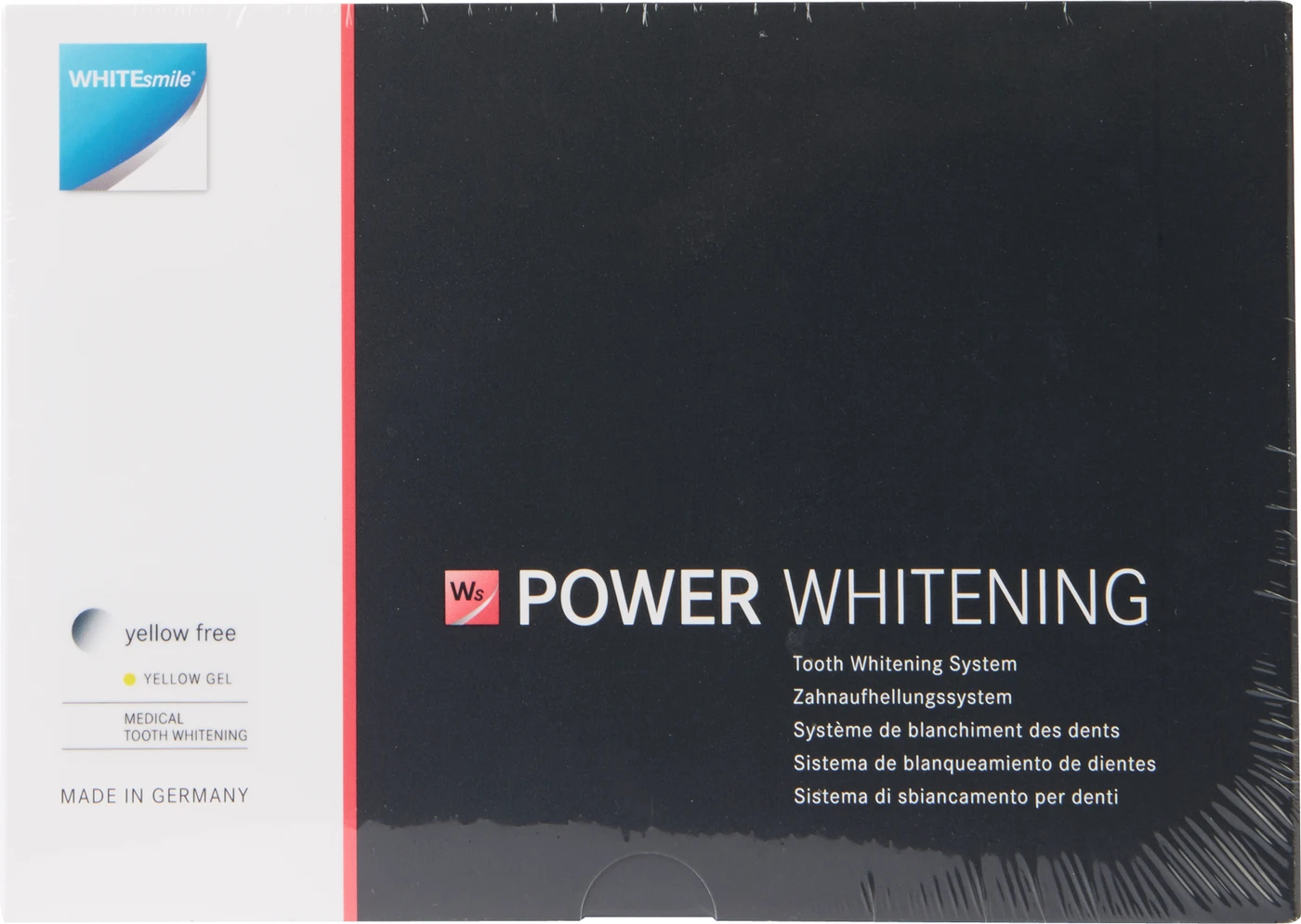 POWER WHITENING YF 40% 2-Patienten-Kit 2 x 2,5 ml Spritze gelb, 1 x 3 g Gingiva Protector, 1 x 3 mal After Whitening Mousse, Zubehör