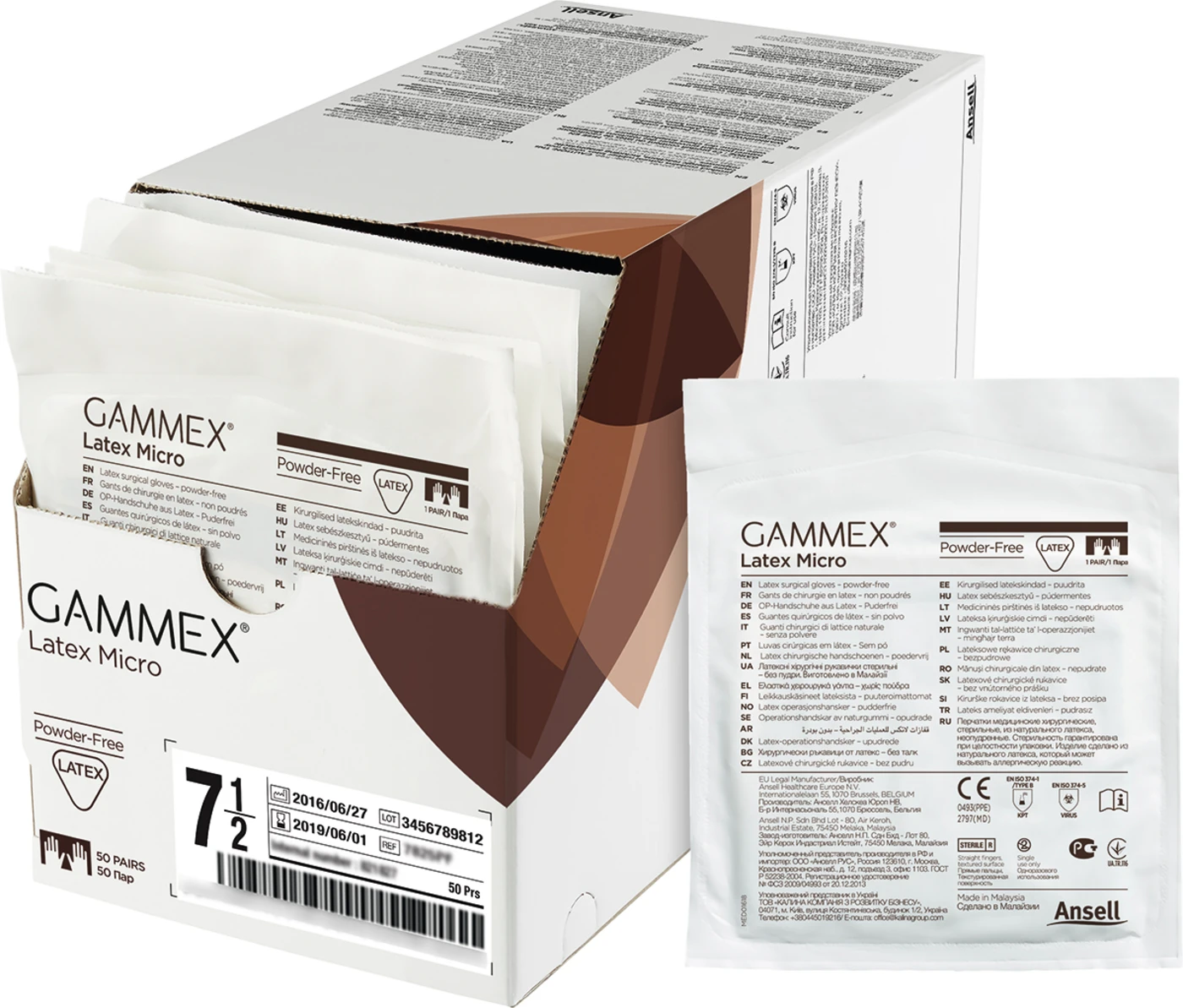 Gammex® Latex Micro Packung 50 Paar puderfrei, braun, Größe 6