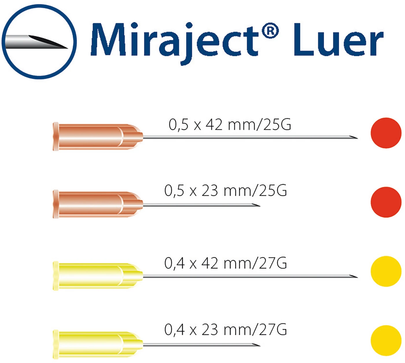 MIRAJECT® LUER Packung 100 Stück gelb, G27 Ø 0,4 x 42mm
