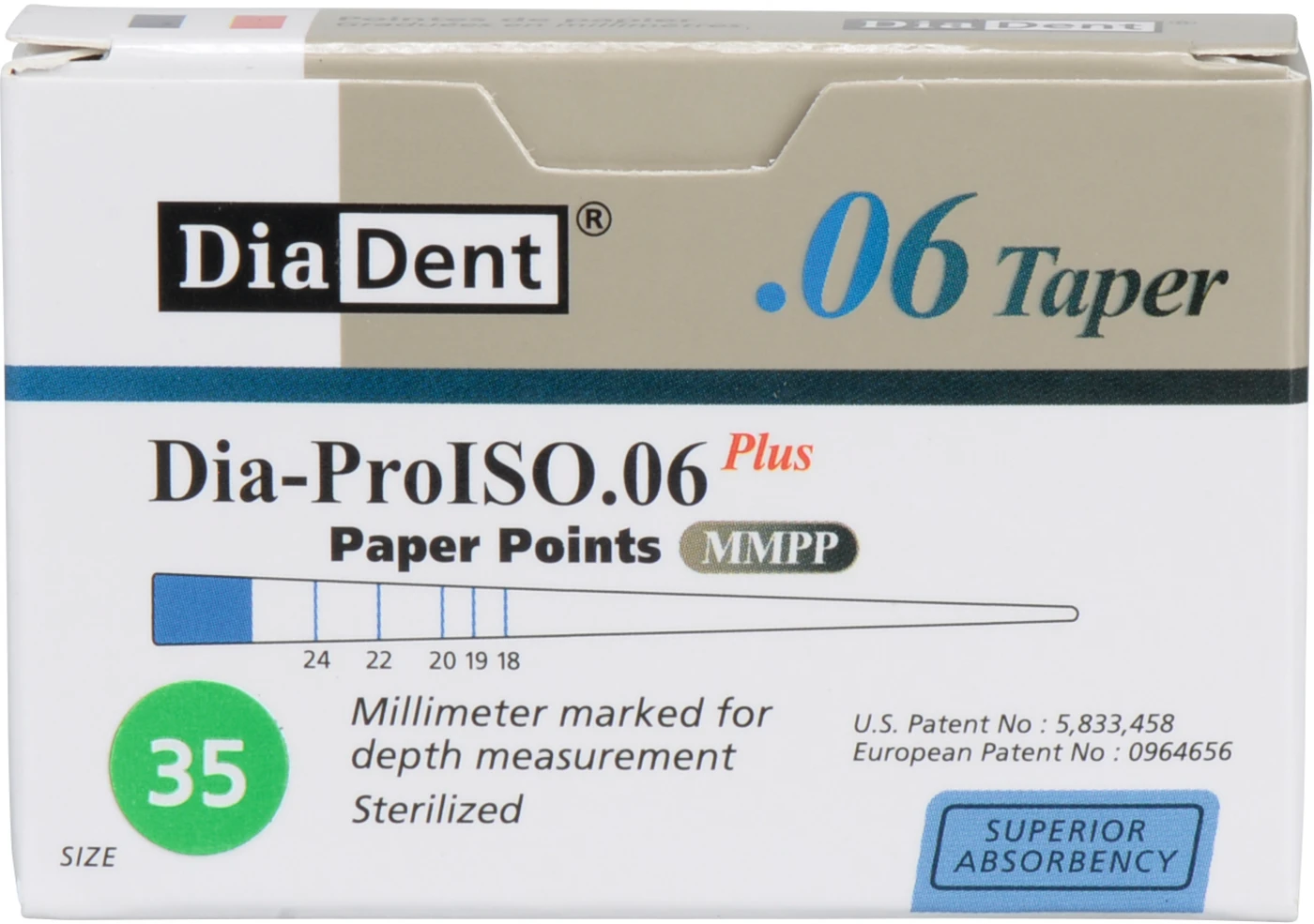 DiaDent® Dia-Pro Paper Points Packung 100 Stück Taper.06, ISO 035
