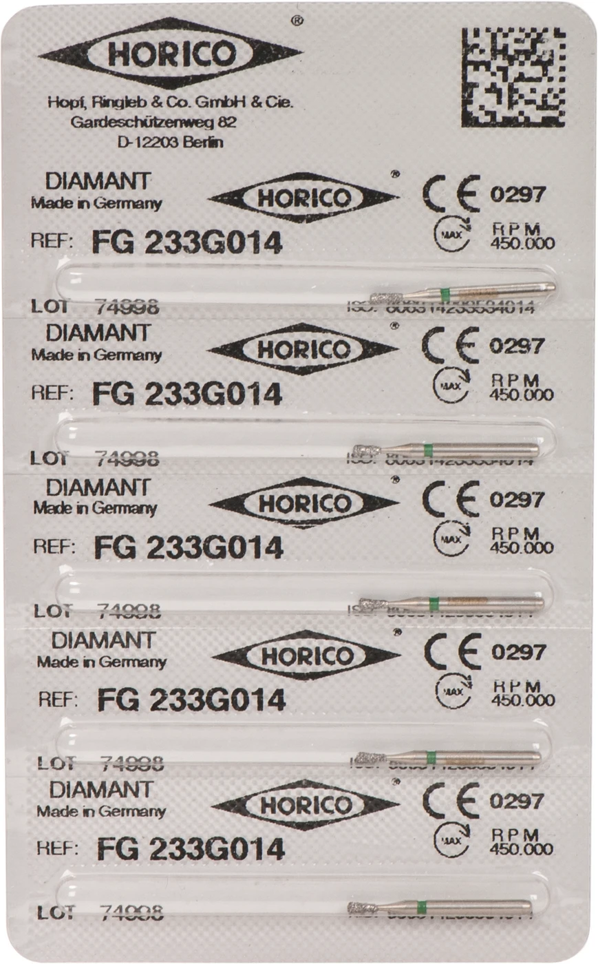 Diamantschleifer 233 Packung 5 Stück grün grob, FG, Figur 233, 2,6 mm, ISO 014