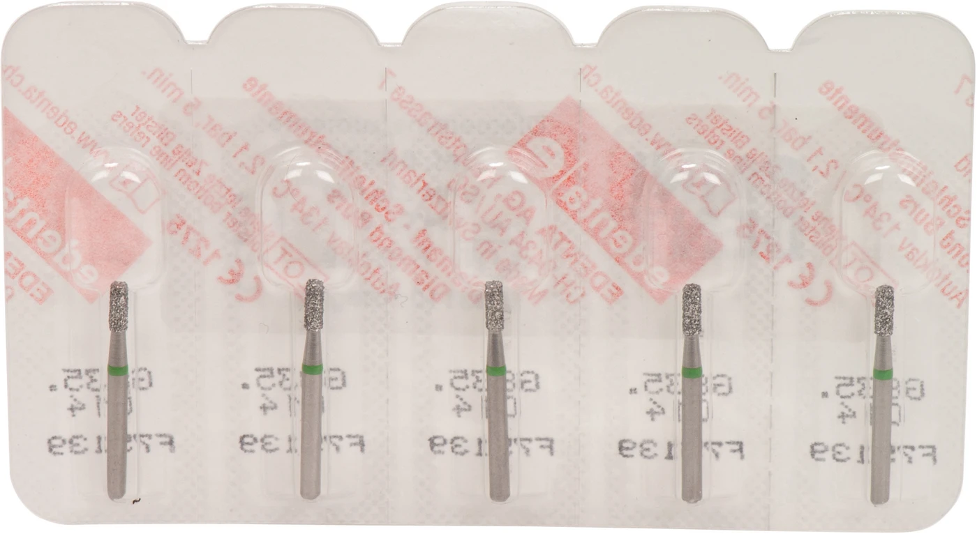 Omni Diamanten 835 Packung 5 Stück grün grob, FG, Figur 108 Zylinder flach, 4 mm, ISO 014