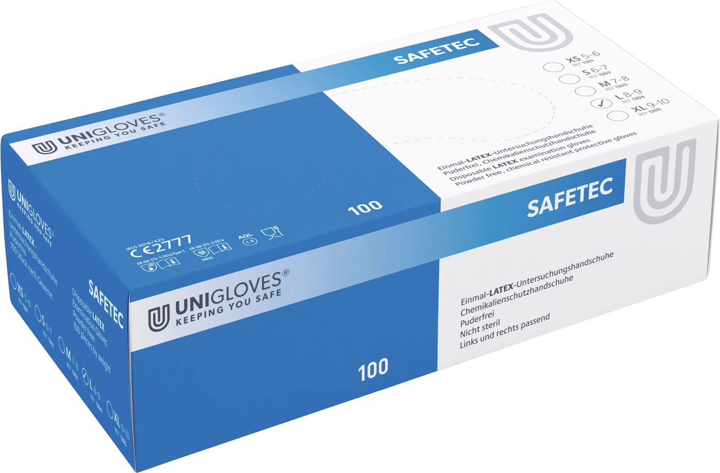 SAFETEC® Packung 100 Stück puderfrei, naturlatex, L