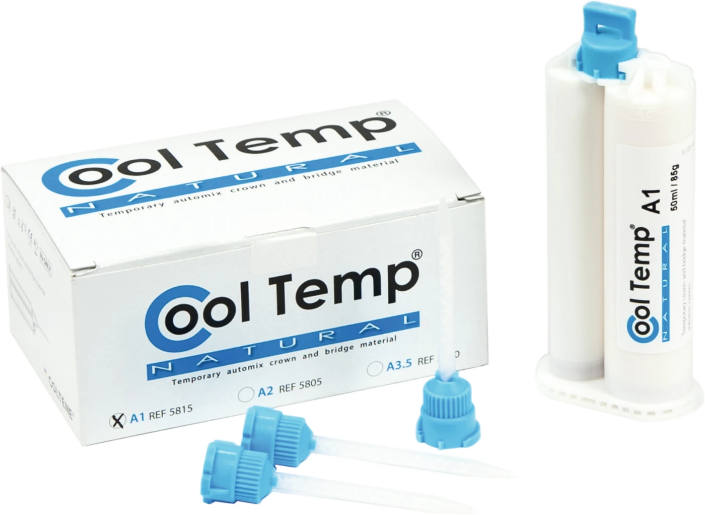 Cool Temp® NATURAL Packung 50 ml Doppelkartusche A1, 10 Mischkanülen blau