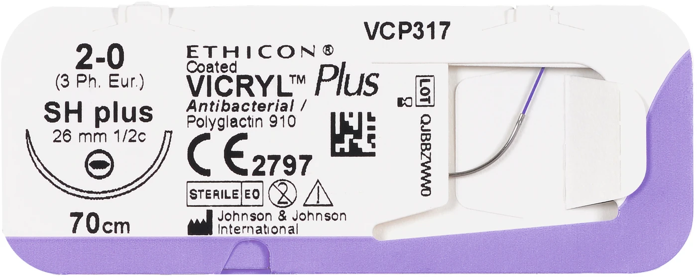VICRYL™ Plus Packung 36 Stück violett, 70 cm, V5, 1/2 Kreis, Rundkörper, schneidend, 17 mm, USP 3/0