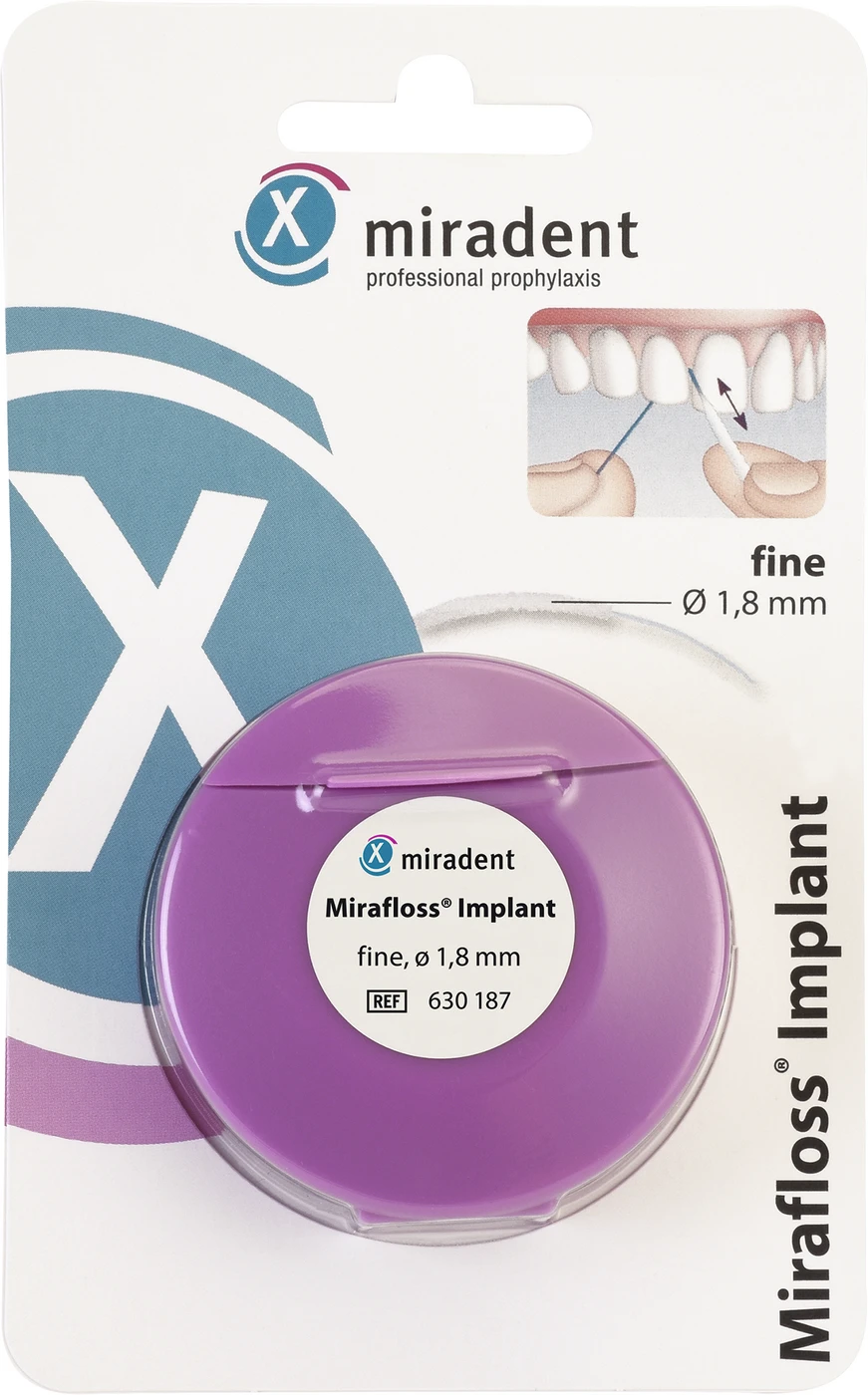 Mirafloss® Implant Rolle 45 Stück fein, Ø 1,8 mm, 15 cm Mirafloss® Implant Rolle 45 Stück fein, Ø 1,8 mm, 15 cm