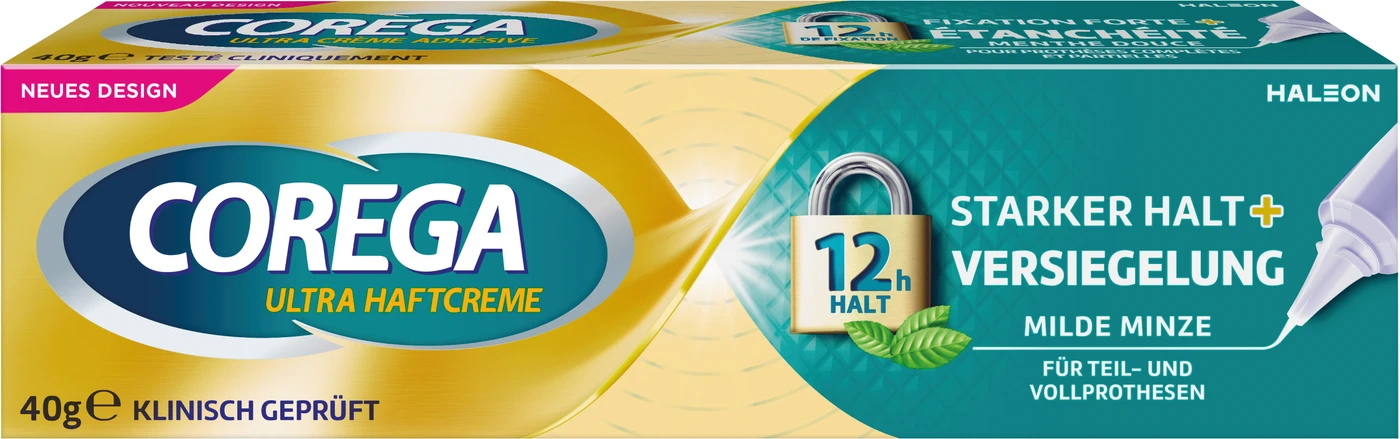 Corega Ultra Haftcreme Tube 40 g Starker Halt + Versiegelung, milder Minzgeschmack Corega Ultra Haftcreme Tube 40 g Starker Halt + Versiegelung, milder Minzgeschmack