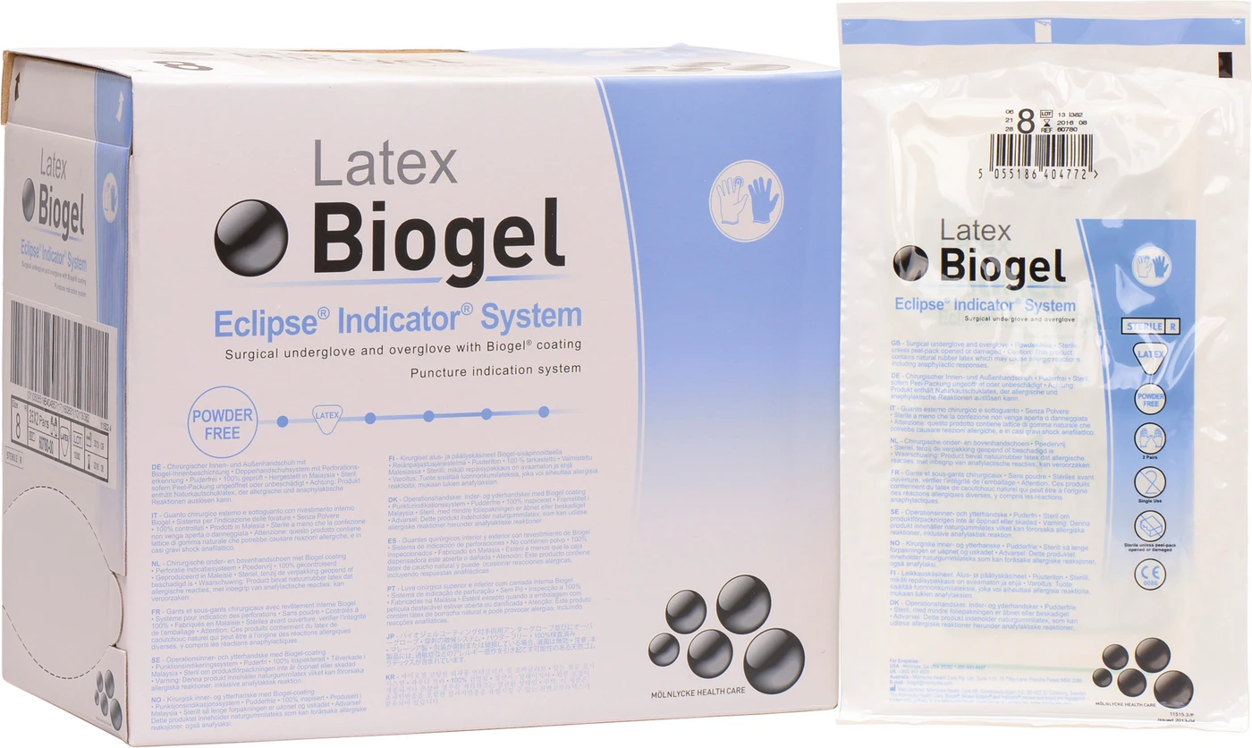 Biogel Eclipse® Indicator® System Packung 25 x 2 Paar puderfrei, (Farbe: stroh, grün), Größe 8