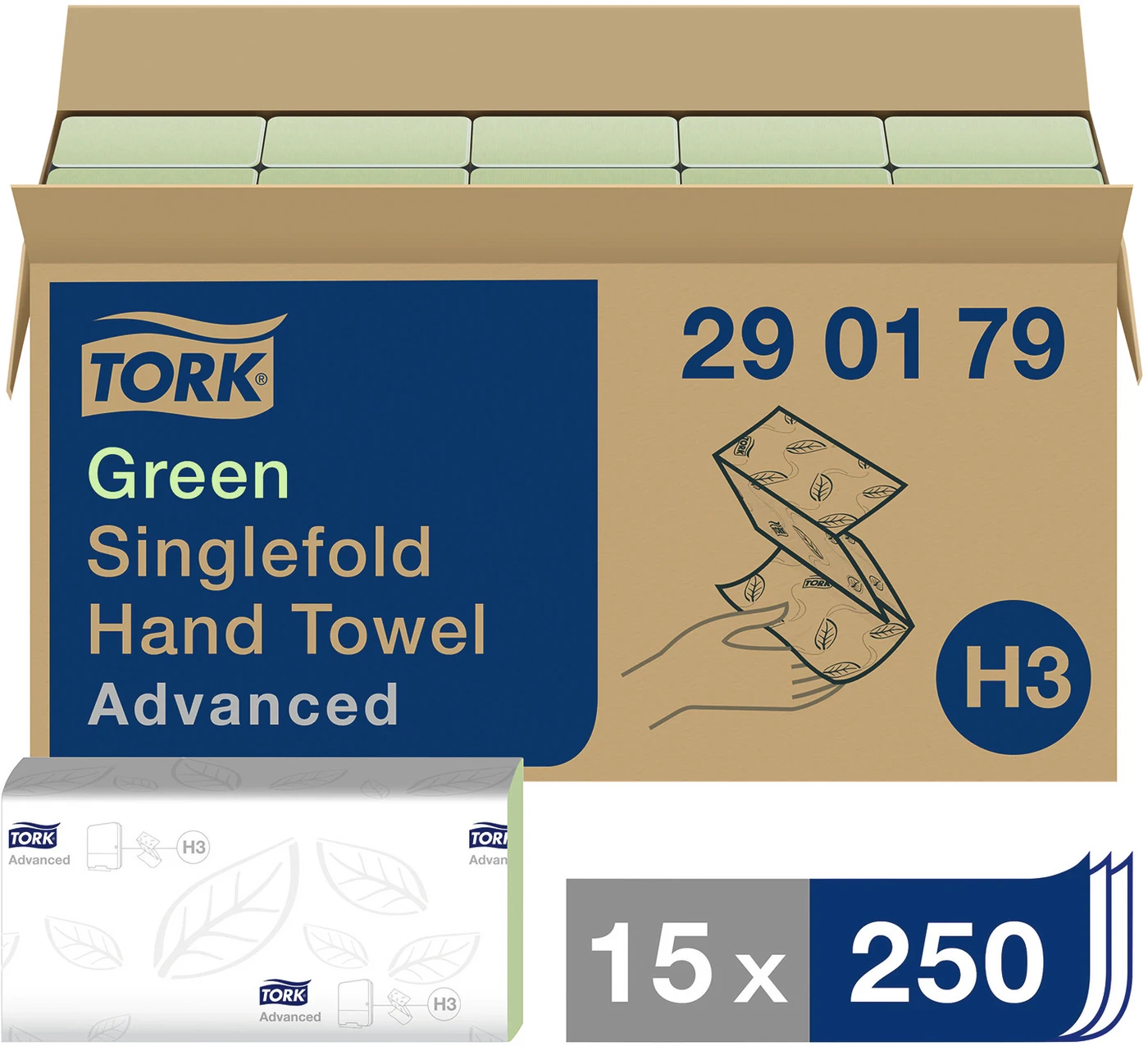 TORK® Zickzack Handtücher (V-Falz) H3 System Karton 15 x 250 Stück 2-lagig, grün, 24,8 x 23 cm