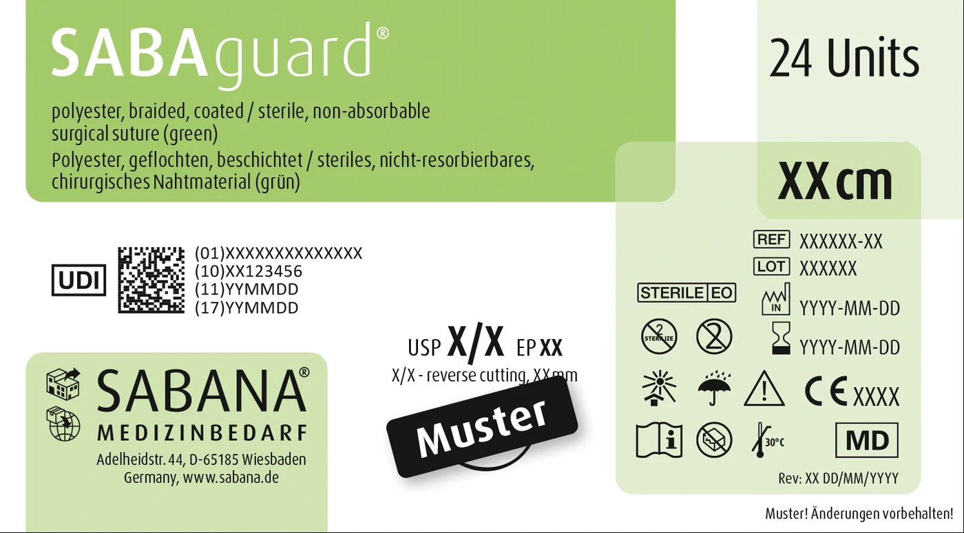 SABAguard® Packung 24 Stück grün, 45 cm, HS-18, USP 4/0, Stärke 1,5