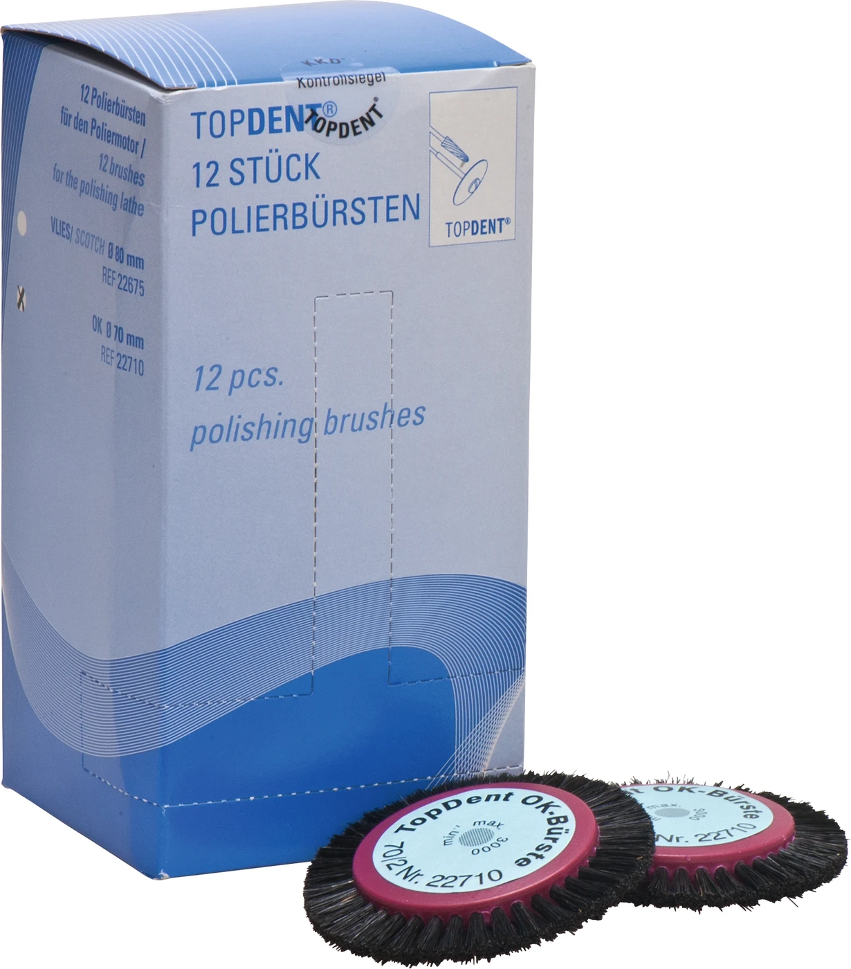 TOPDENT OK Bürste Packung 12 Stück, 2-reihig, kurze Chungkingborsten 11 mm, hart, Ø 70 mm