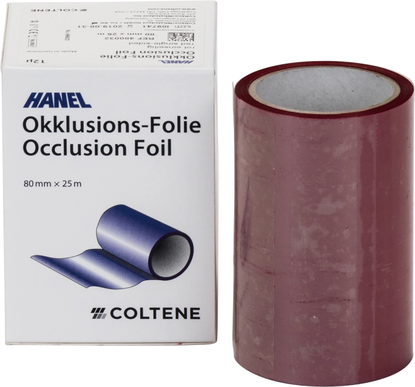 HANEL Occlusions-Folie, einseitig 12 µm Spenderbox 25 m rot, 80 mm breit