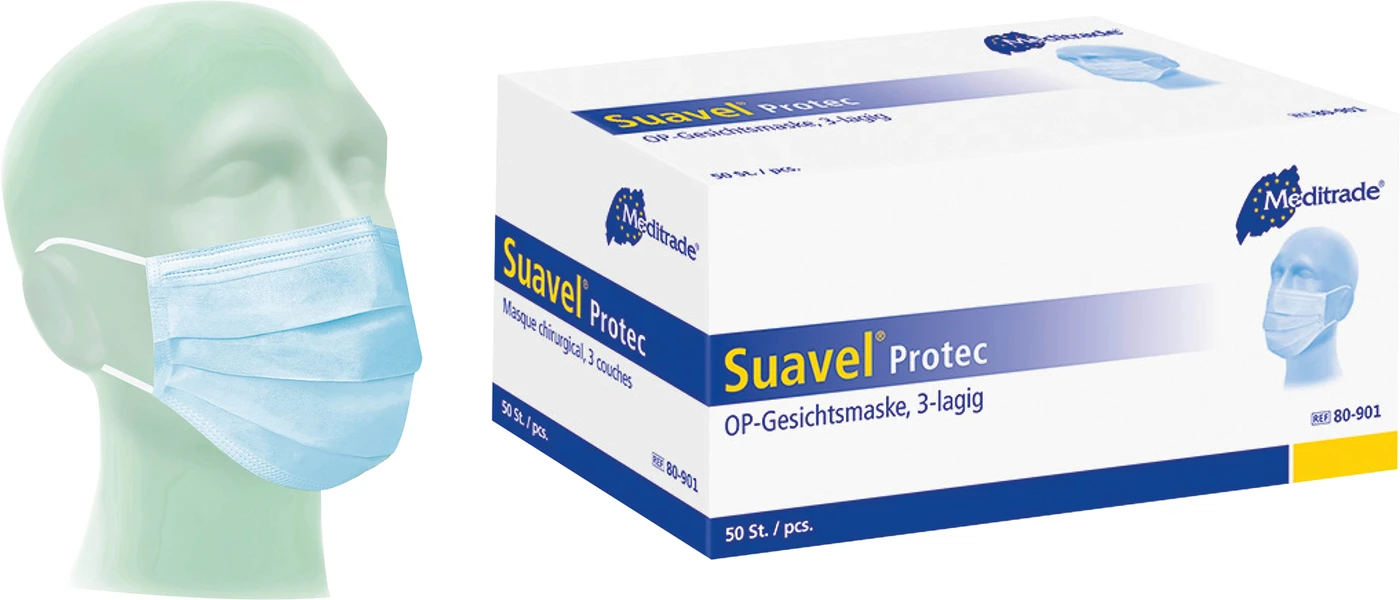 Suavel® Protec OP-Gesichtsmaske Packung 50 Stück blau, mit elastischer Ohrenschlaufe