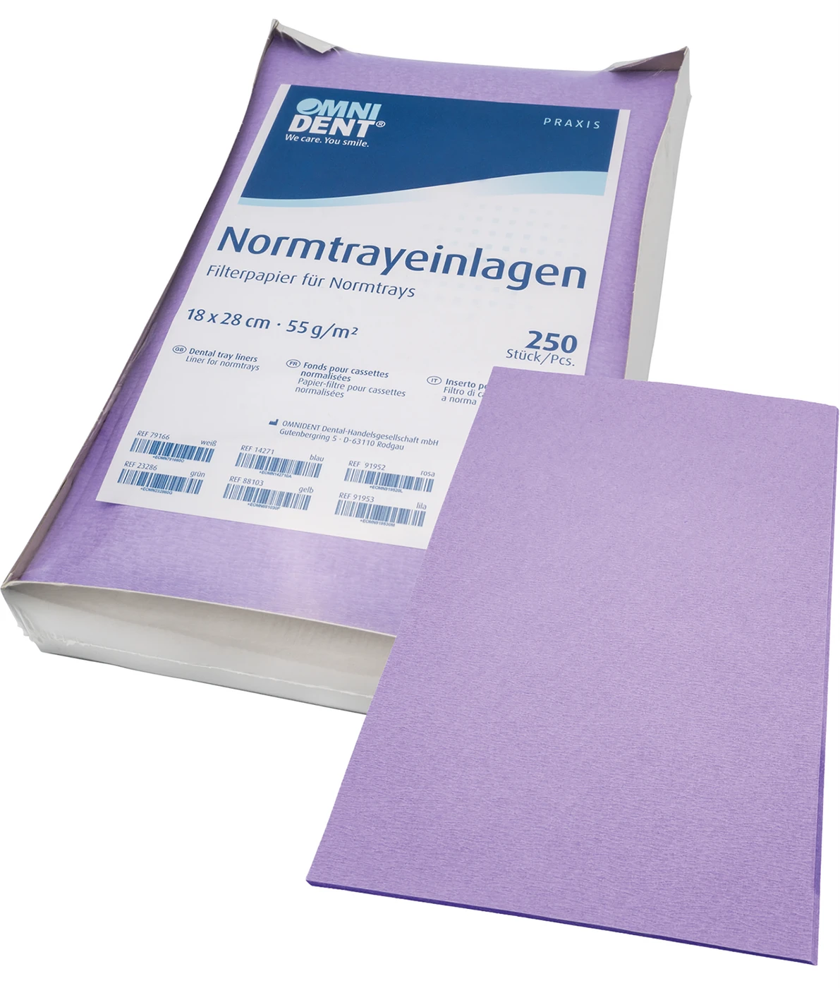 Normtrayeinlagen Packung 250 Stück 28 x 18 cm, lila