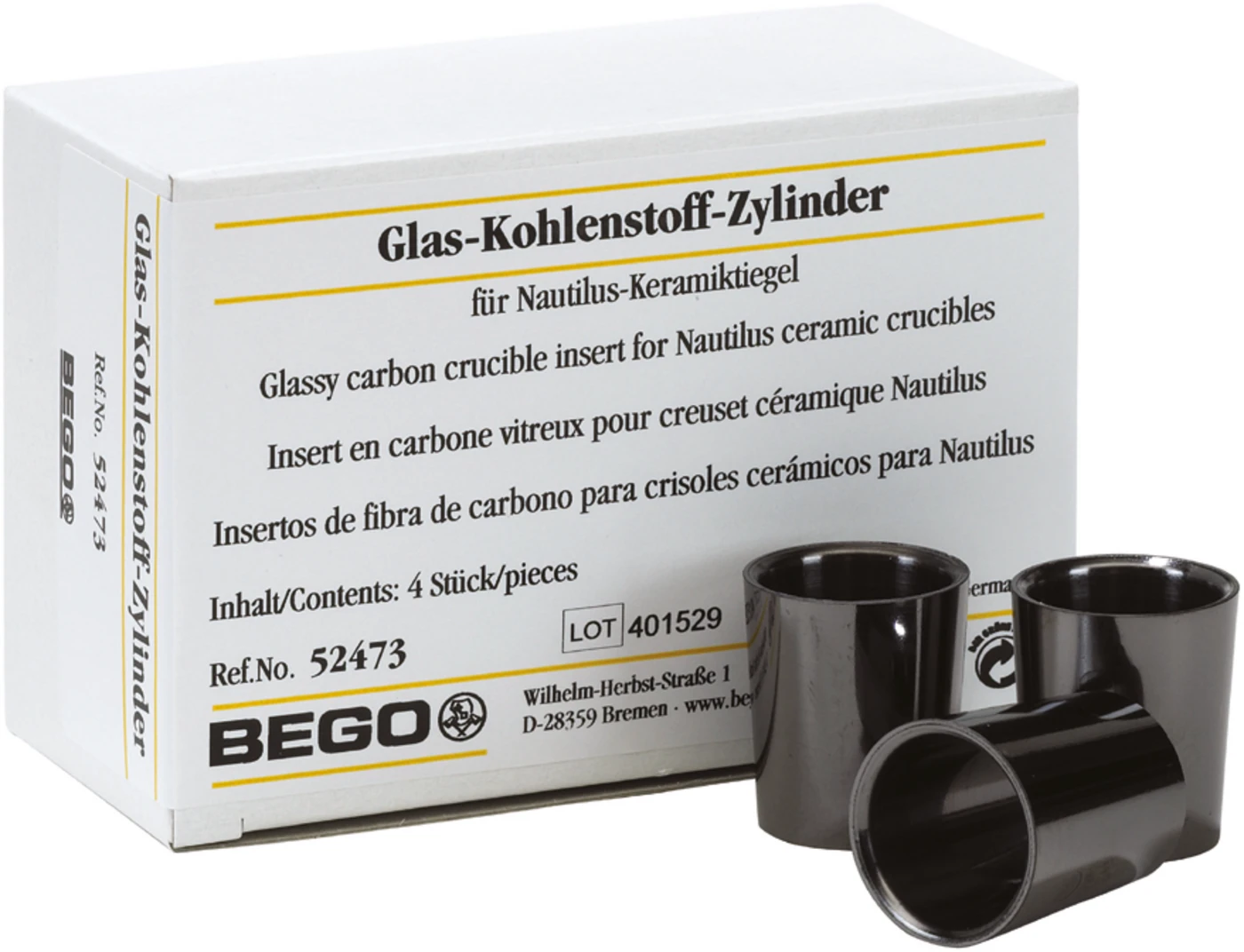 Glas-Kohlenstoff-Zylinder Nautilus® Packung 4 Stück