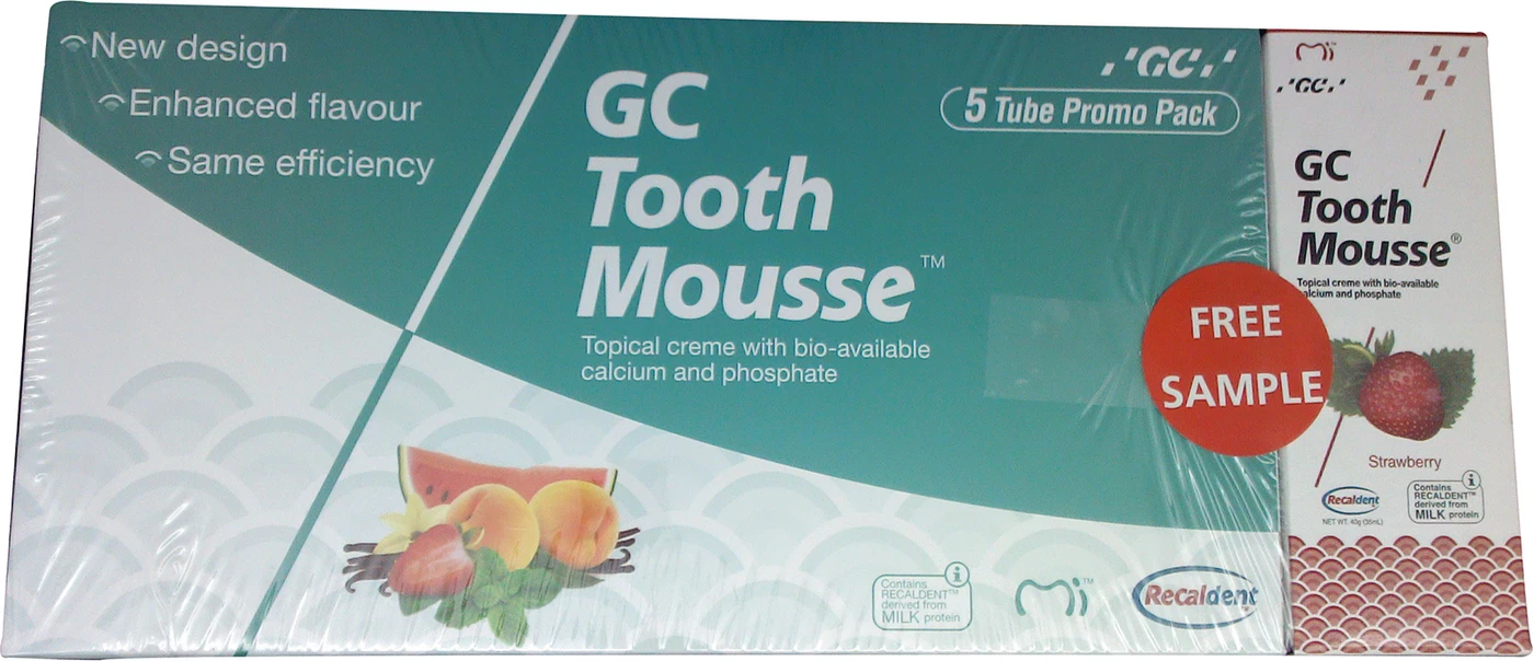 GC Tooth Mousse™ Promopack 5+1 6 x 40 g (Melone, Erdbeere, Tutti-Frutti, Mint, Vanille) plus 1 Tube extra