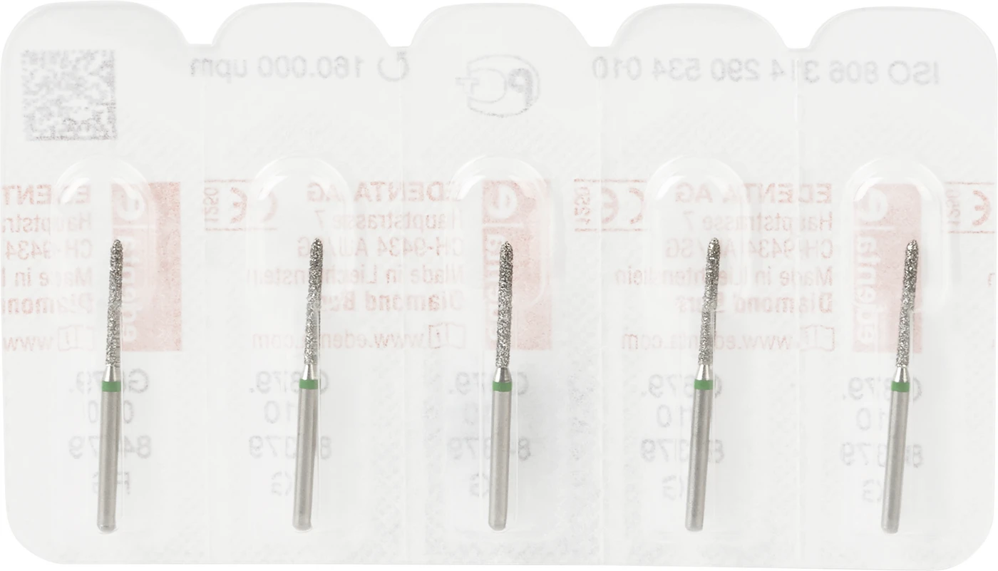 Diamanten 879 Packung 5 Stück grün grob, FG, Figur 290 Torpedo zylindrisch, 10 mm, ISO 010