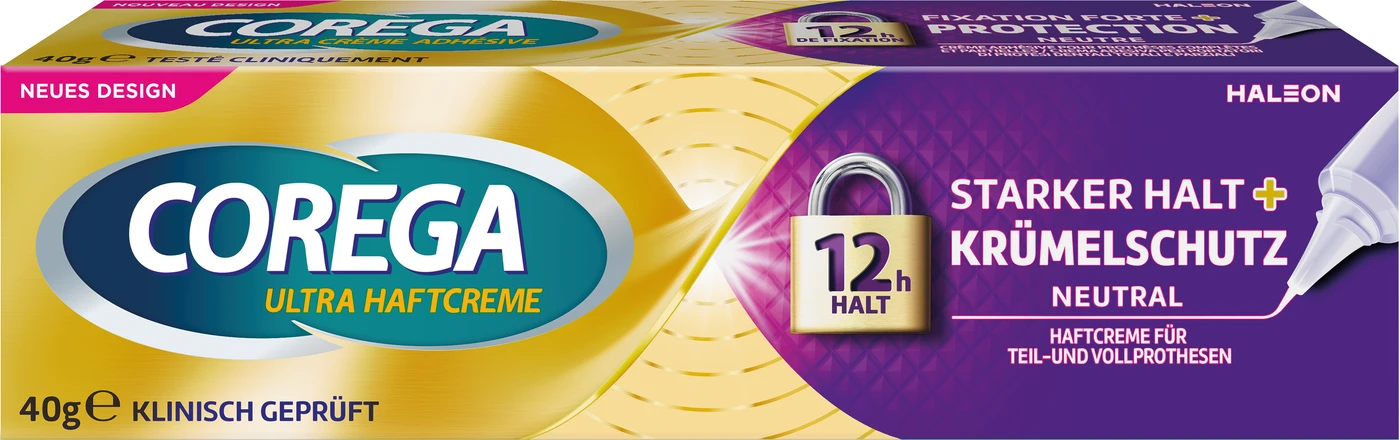 Corega Ultra Haftcreme Tube 40 g Starker Halt + Krümelschutz, neutraler Geschmack Corega Ultra Haftcreme Tube 40 g Starker Halt + Krümelschutz, neutraler Geschmack