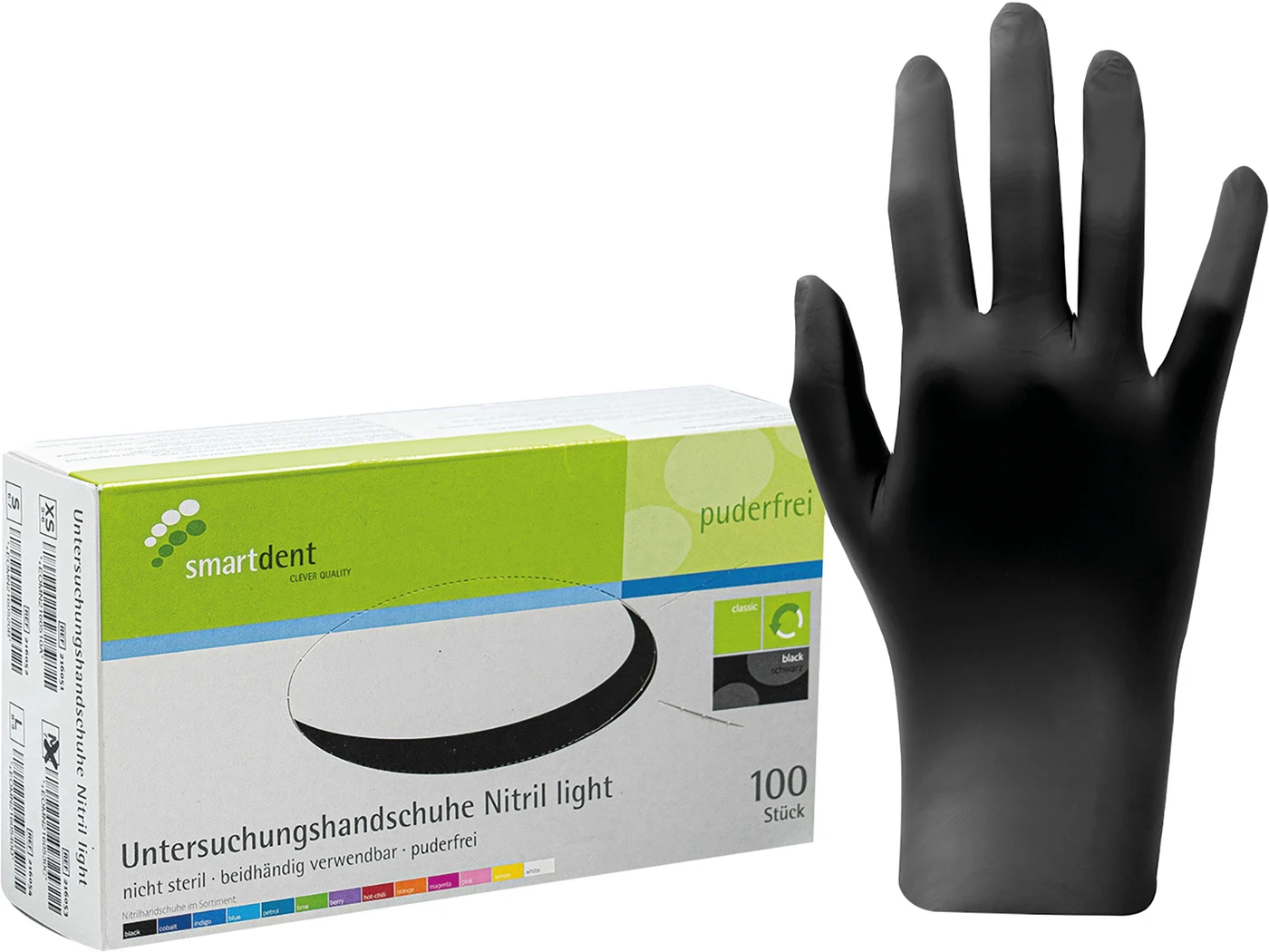 smart Nitrilhandschuhe light Packung 100 Stück puderfrei, schwarz, XS