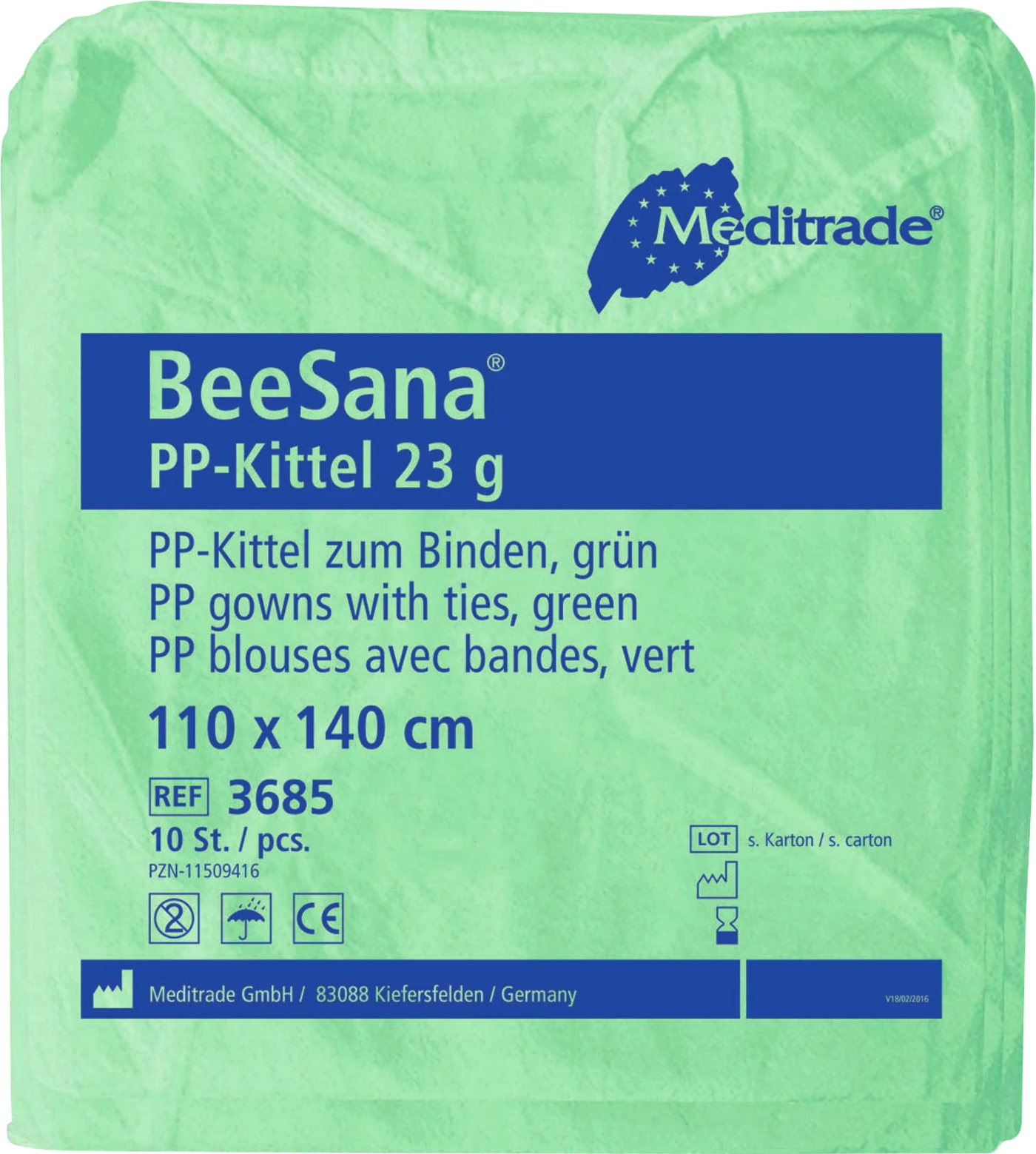 BEESANA® PP-Kittel Karton 10 x 10 Stück grün, 110 x 140 cm