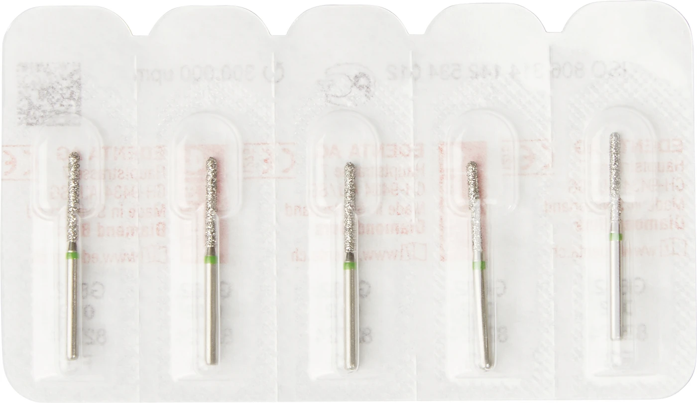 Diamanten 882 Packung 5 Stück grün grob, FG, Figur 142 Zylinder rund, 10 mm, ISO 012