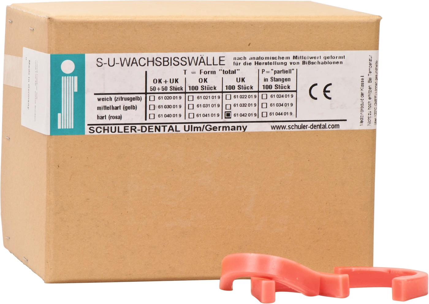 S-U-Wachsbisswälle Packung 100 Bögen rosa, UK, hart, Form T