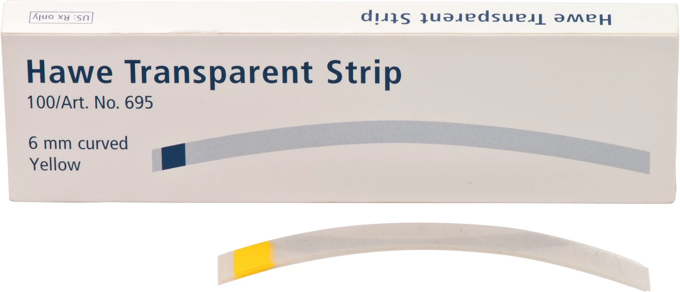 Strips transparent Packung 100 Stück gelb, 73 mm, Breite 6 mm, gebogen