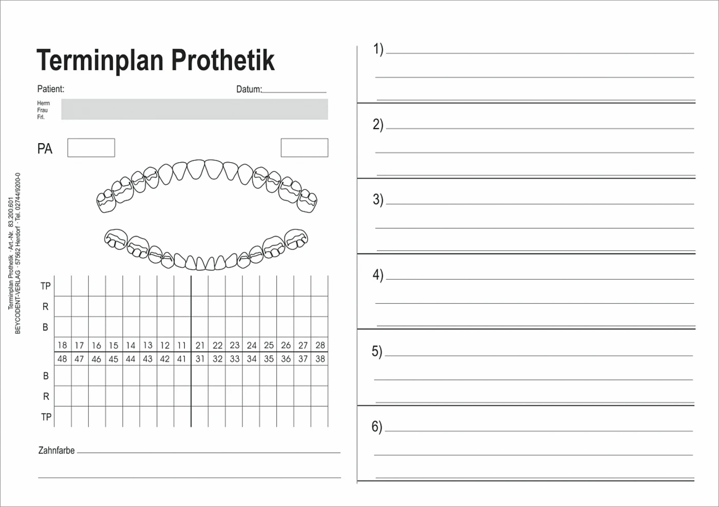 Terminplan Prothetik Stück 100 Blatt