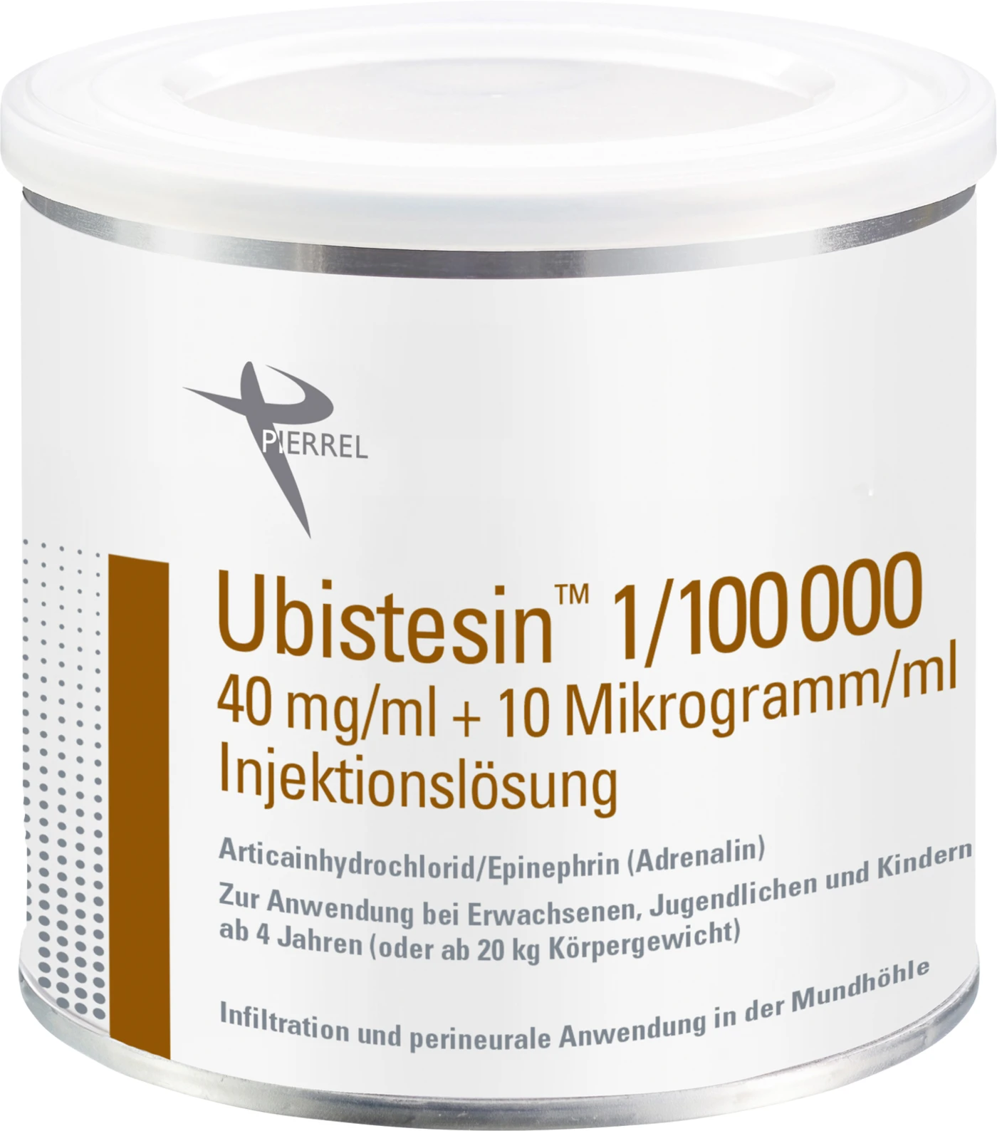 Ubistesin™ Karton 6 Dosen x 50 Stück Kappe gold, 1:100.000