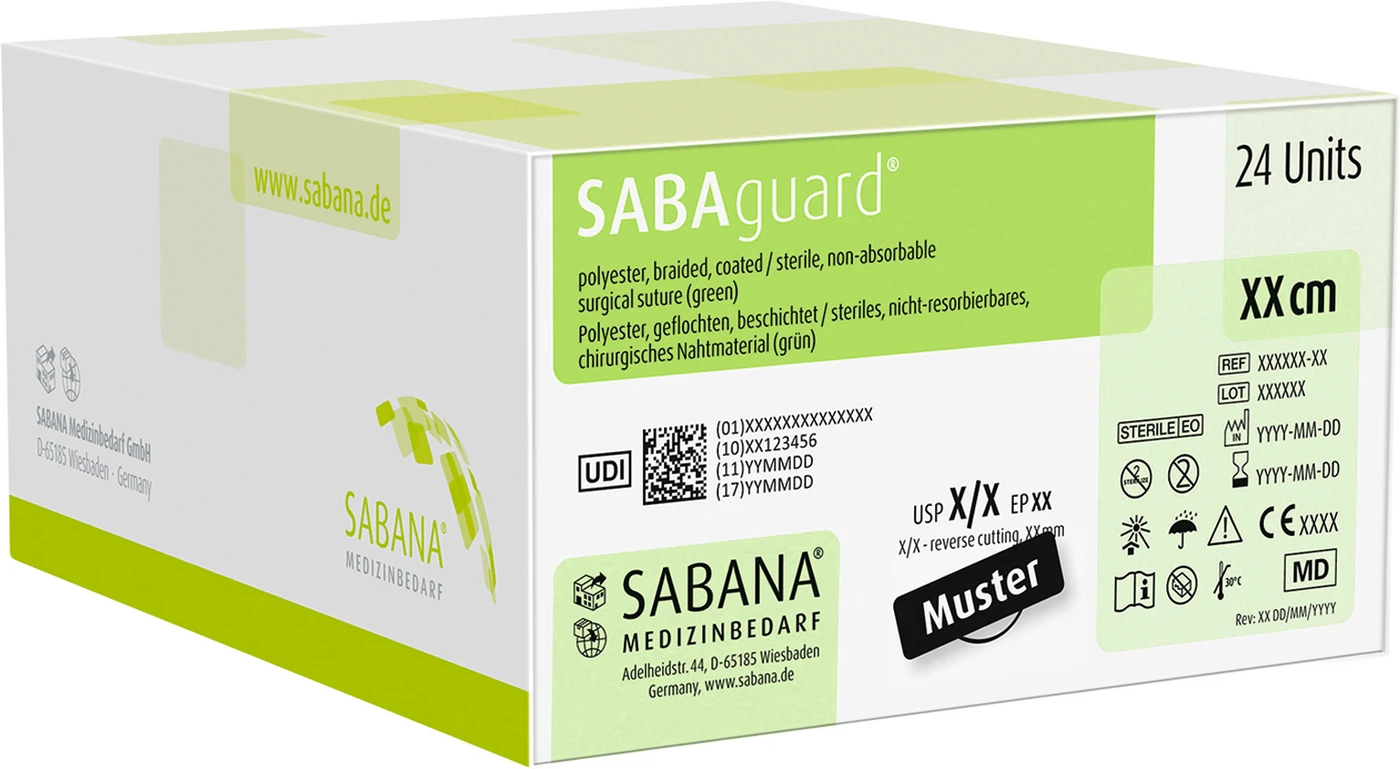 SABAguard® Packung 24 Stück grün, 45 cm, HS-18, USP 4/0, Stärke 1,5 SABAguard® Packung 24 Stück grün, 45 cm, HS-18, USP 4/0, Stärke 1,5