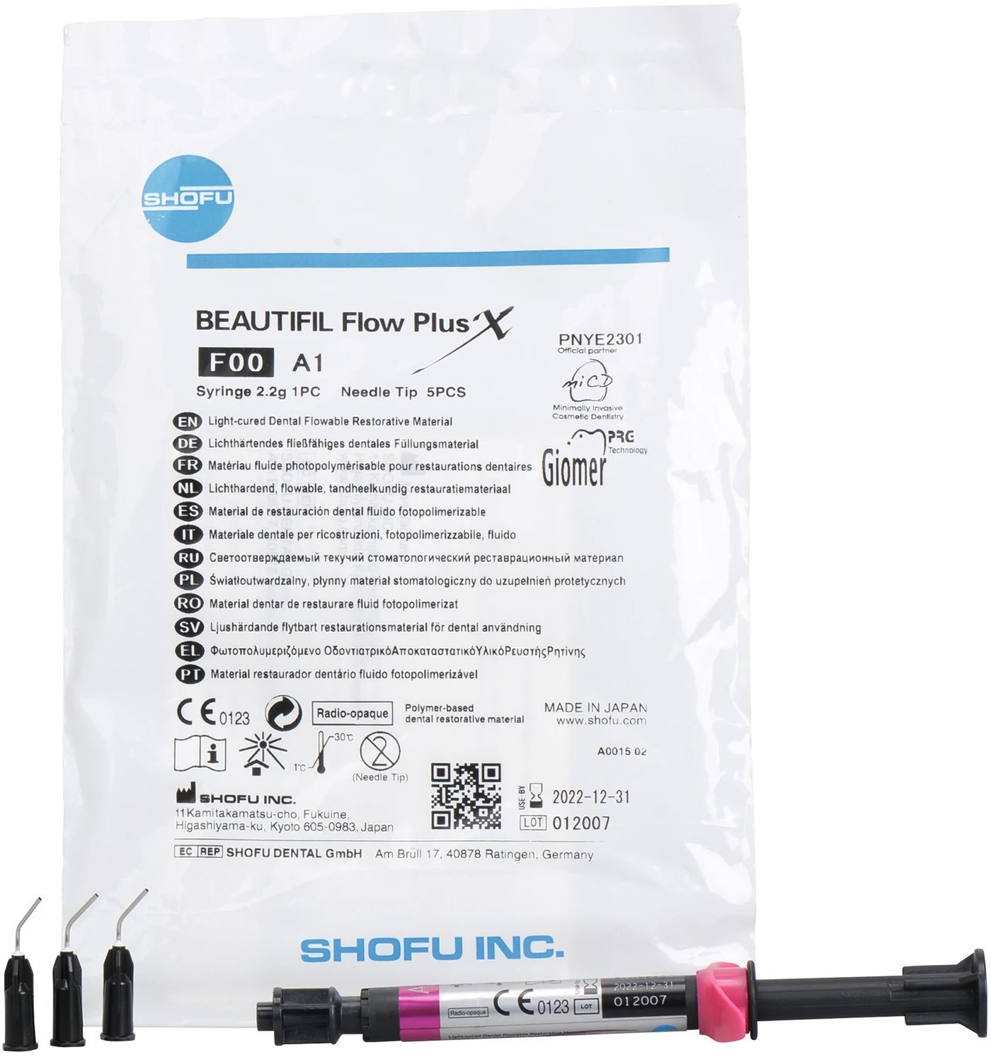 BEAUTIFIL Flow Plus X Spritze 2,2 g A1, F00 inklusive 5 Spritzenaufsätze