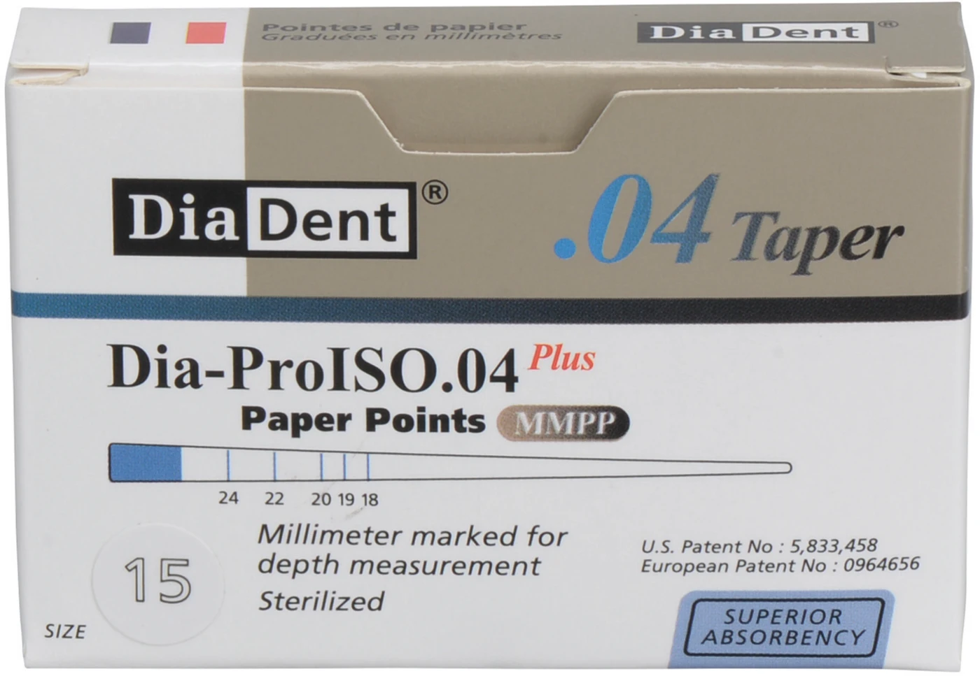 DiaDent® Dia-Pro Paper Points Packung 100 Stück Taper.04, ISO 015 DiaDent® Dia-Pro Paper Points Packung 100 Stück Taper.04, ISO 015