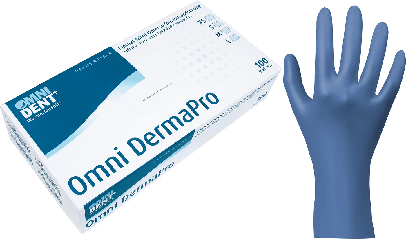 Omni DermaPro Nitrilhandschuhe Packung 100 Stück puderfrei, metall-blau, L