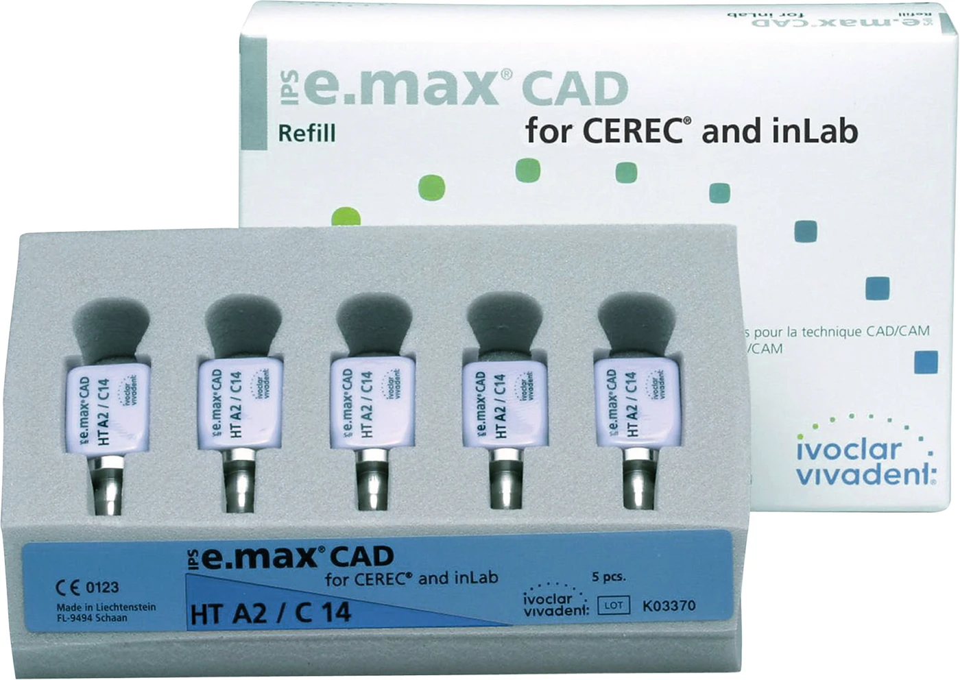 IPS e.max CAD for CEREC/inLab Packung 5 Stück Gr. C14, A2 HT