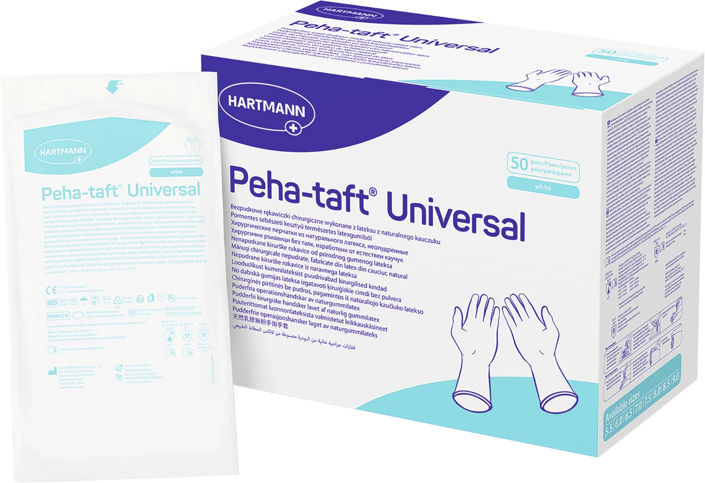 Peha-taft® Universal Packung 50 Paar puderfrei, naturlatex, Größe 7