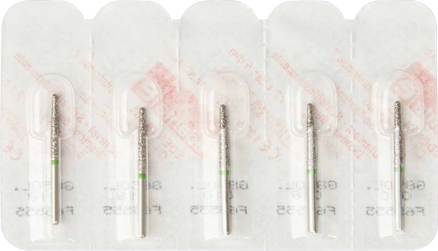 Diamanten 850L Packung 5 St. grün grob, FG, Fig. 200 Konus lang, Kante rund, 11,5 mm, ISO 018