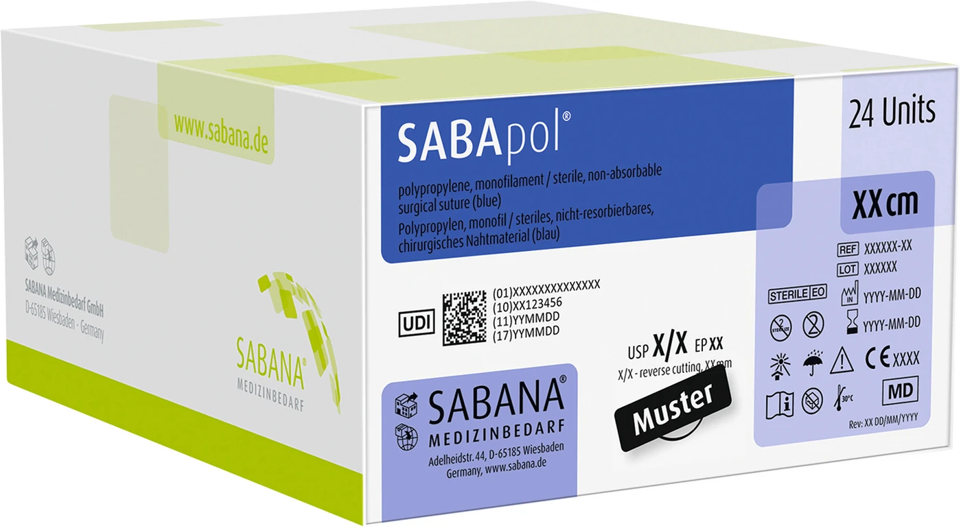 SABApol® Packung 24 Stück blau, 45 cm, DS-16, USP 5/0, Stärke 1