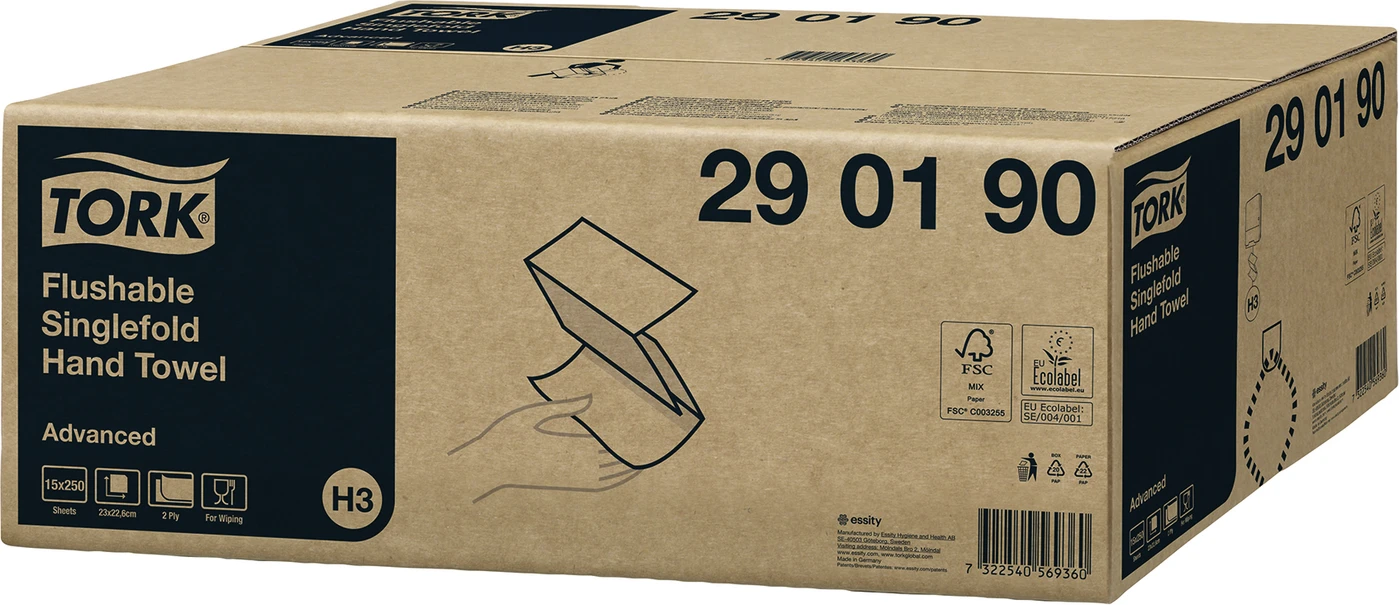 TORK® schnellauflösendes Zickzack Handtuch (V-Falz) Packung 15 x 250 Stück, 2-lagig, hochweiß, schnellauflösend
