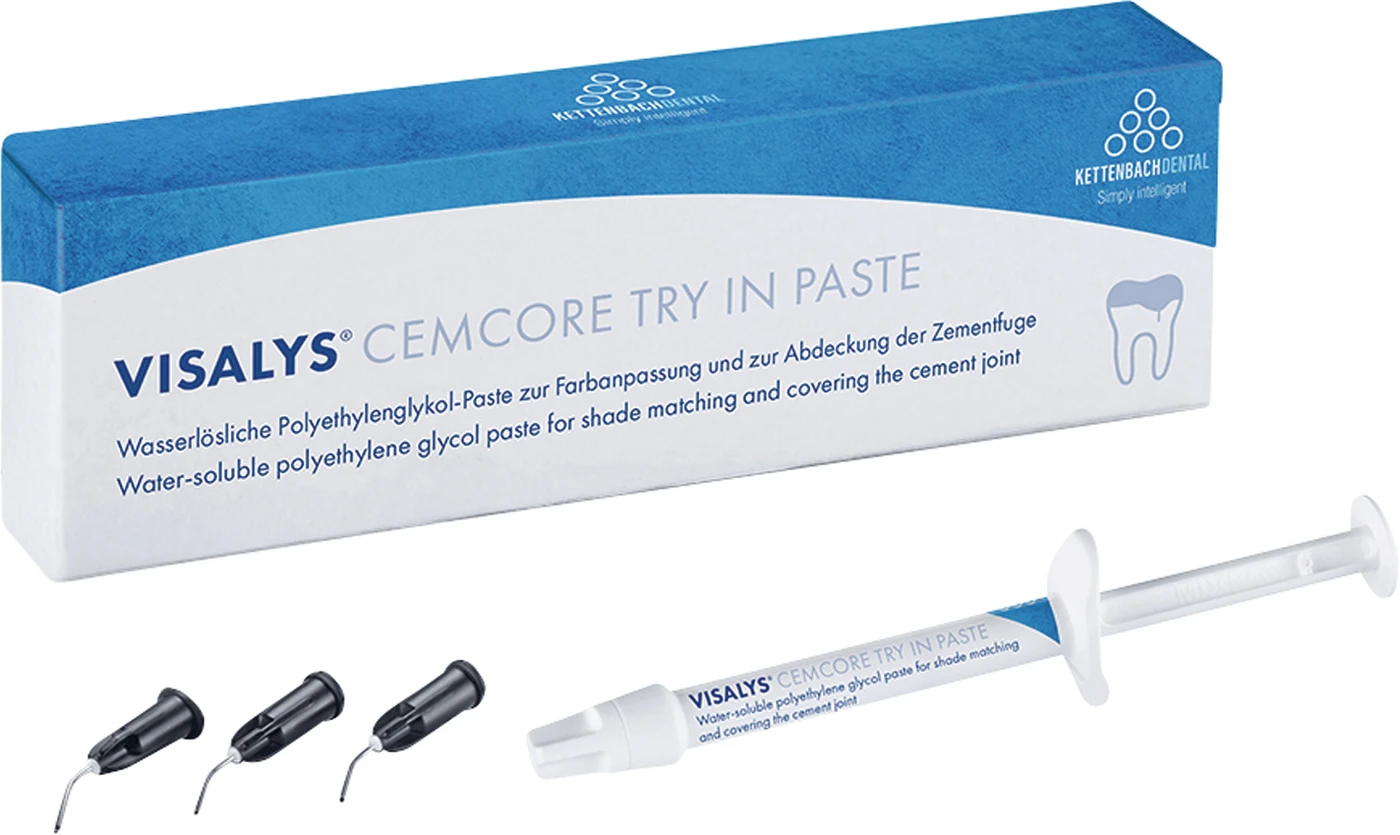 Visalys® CemCore Try In Paste Packung 1,4 ml Spritze dark (A4), 5 Applikationskanülen