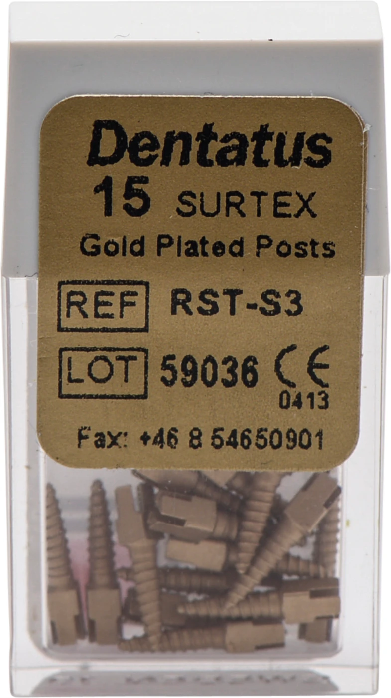 Classic Surtex vergoldete Wurzelstifte Packung 15 Stück 7,8 mm, Ø 1,35 mm, Größe 3