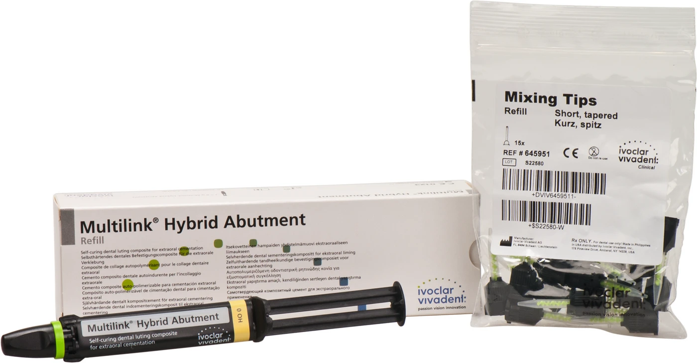 Multilink Hybrid Abutment Packung 9 g Automixspritze HO 0, 15 Mixing Tips