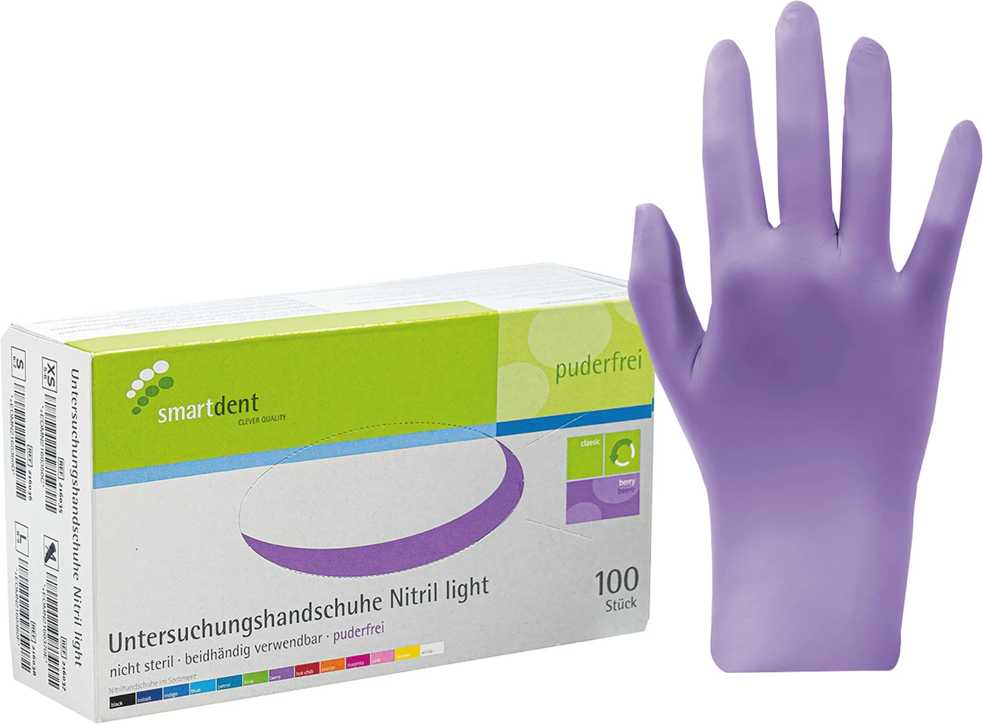 smart Nitrilhandschuhe light Packung 100 Stück puderfrei, berry, L