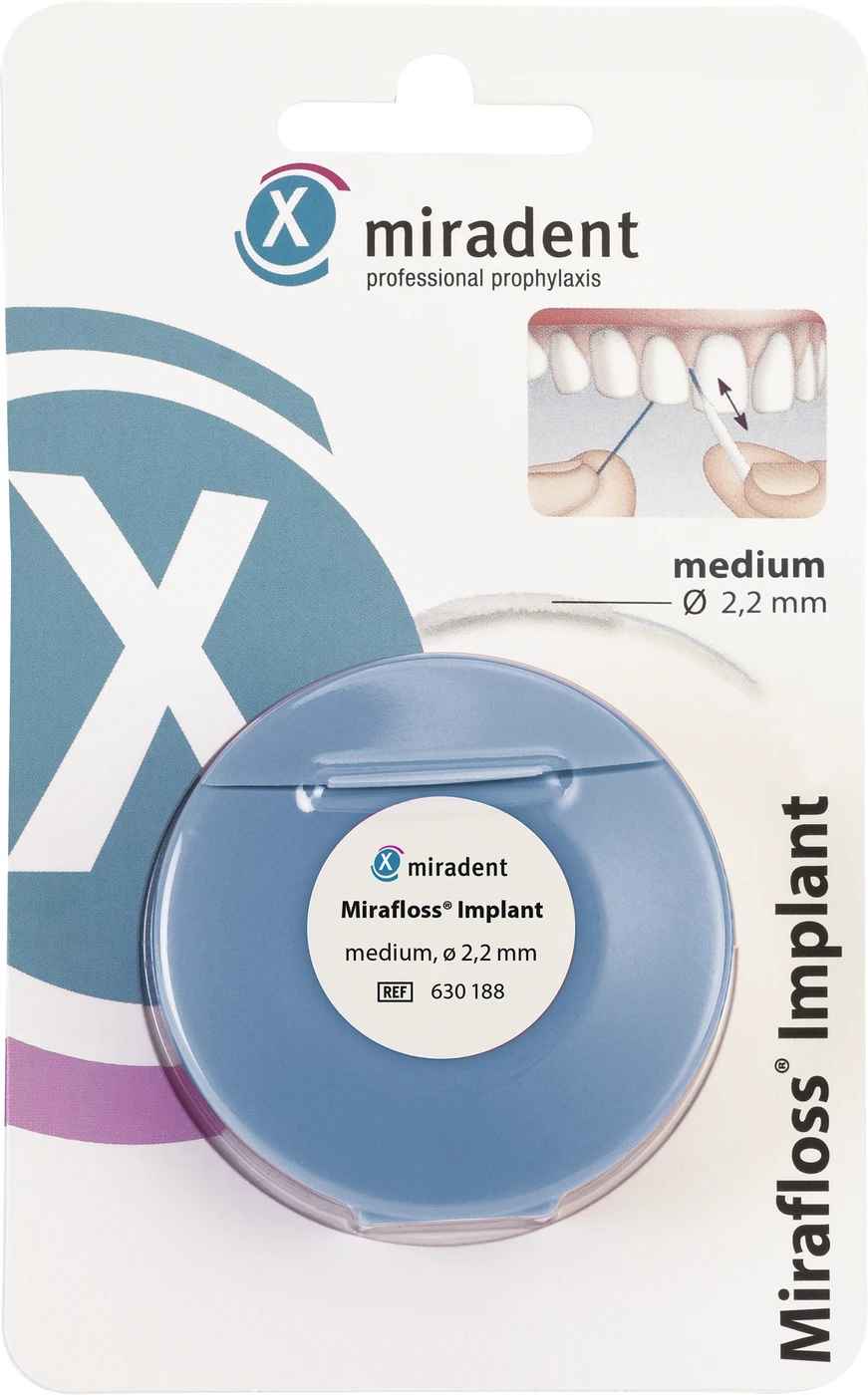 Mirafloss® Implant Rolle 20 Stück medium, Ø 2,2 mm, 15 cm Mirafloss® Implant Rolle 20 Stück medium, Ø 2,2 mm, 15 cm