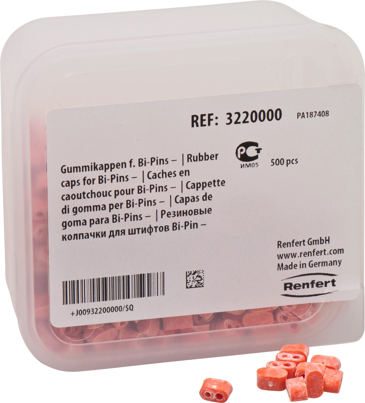 Gummikappen für Bi-Pins Packung 500 Stück rot