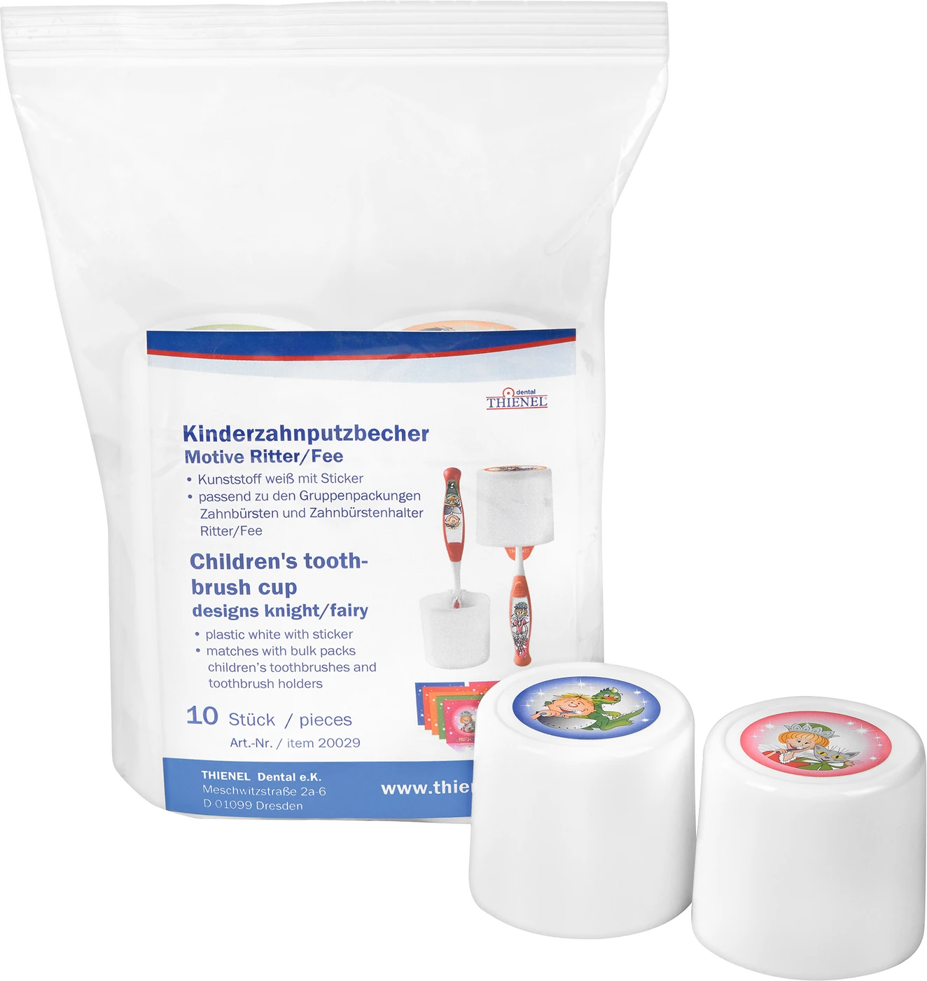 Zahnputzbecher Packung 2 x 5 Stück weiß, mit Motiv (Ritter, Zahnfee)